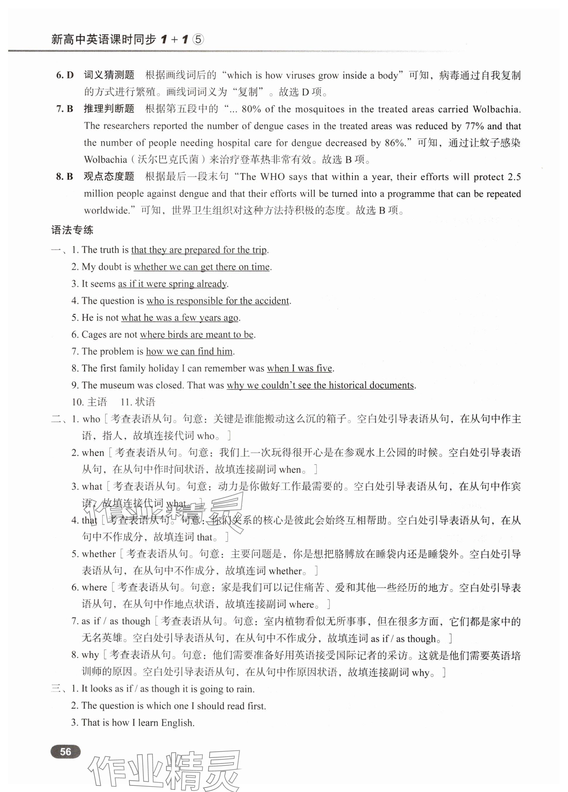 2024年新高中英語課時同步1+1⑤ 參考答案第4頁