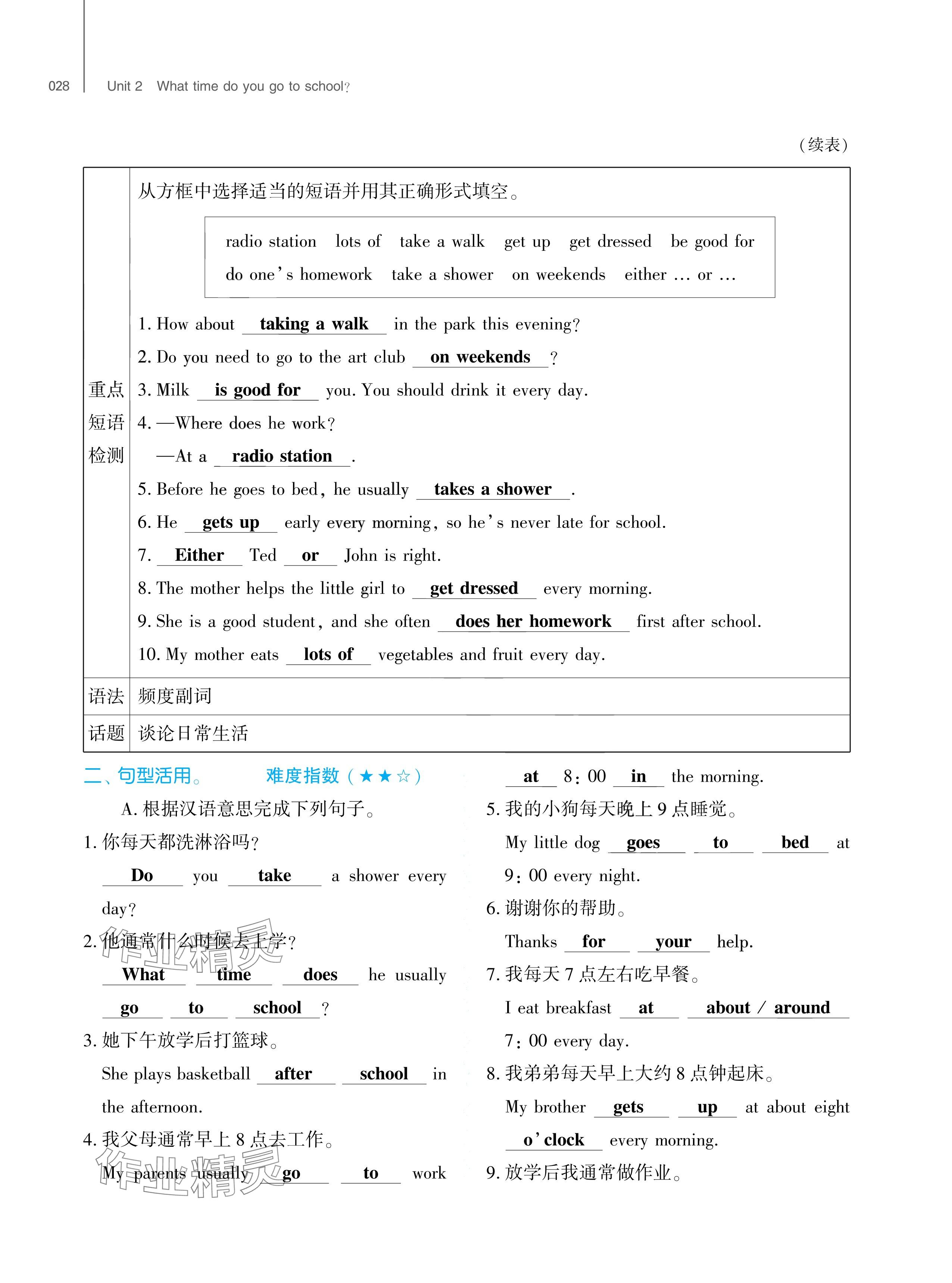 2024年基础训练大象出版社七年级英语下册人教版 参考答案第28页