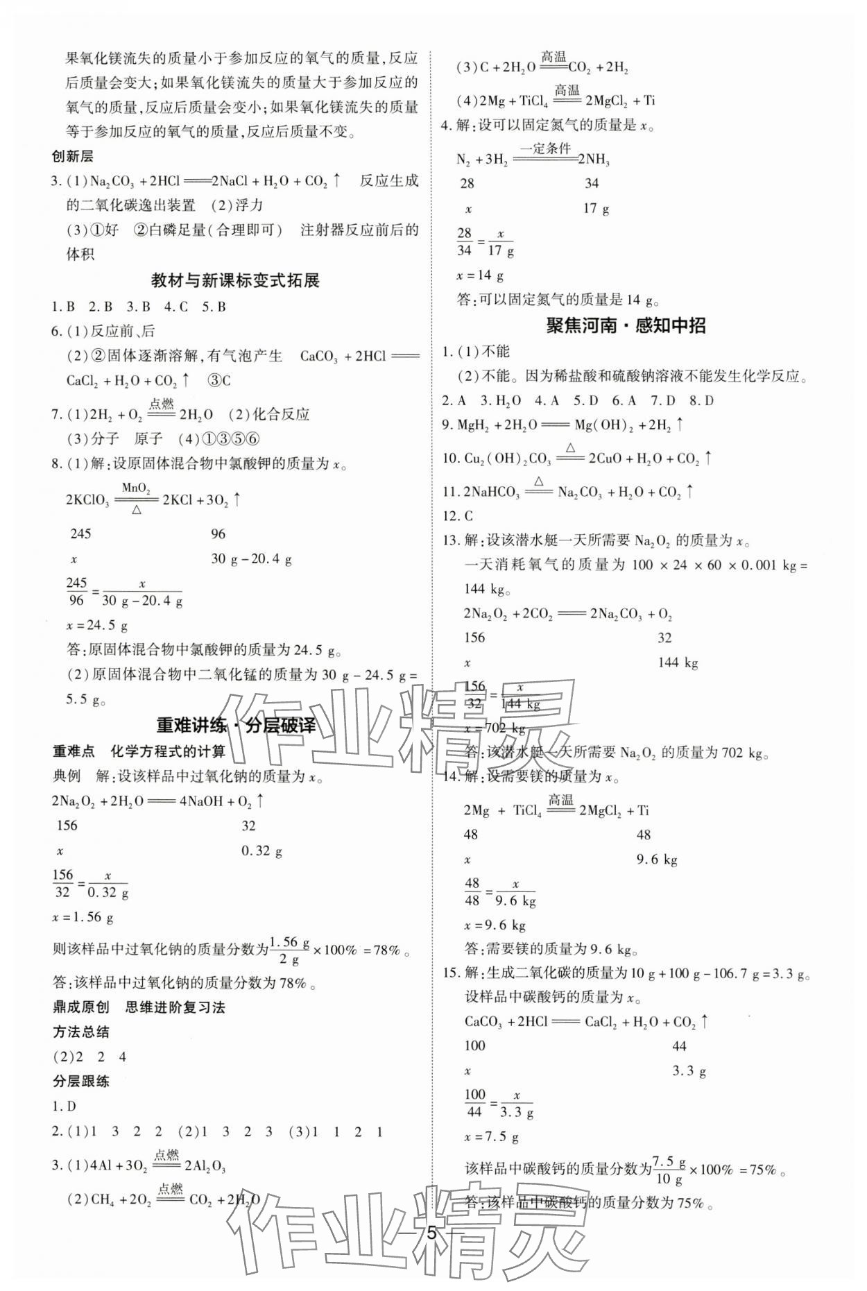 2024年中考通化学中考河南专版 参考答案第5页