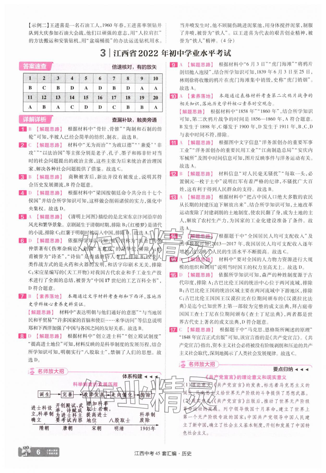 2025年金考卷45套匯編歷史江西專版 參考答案第6頁