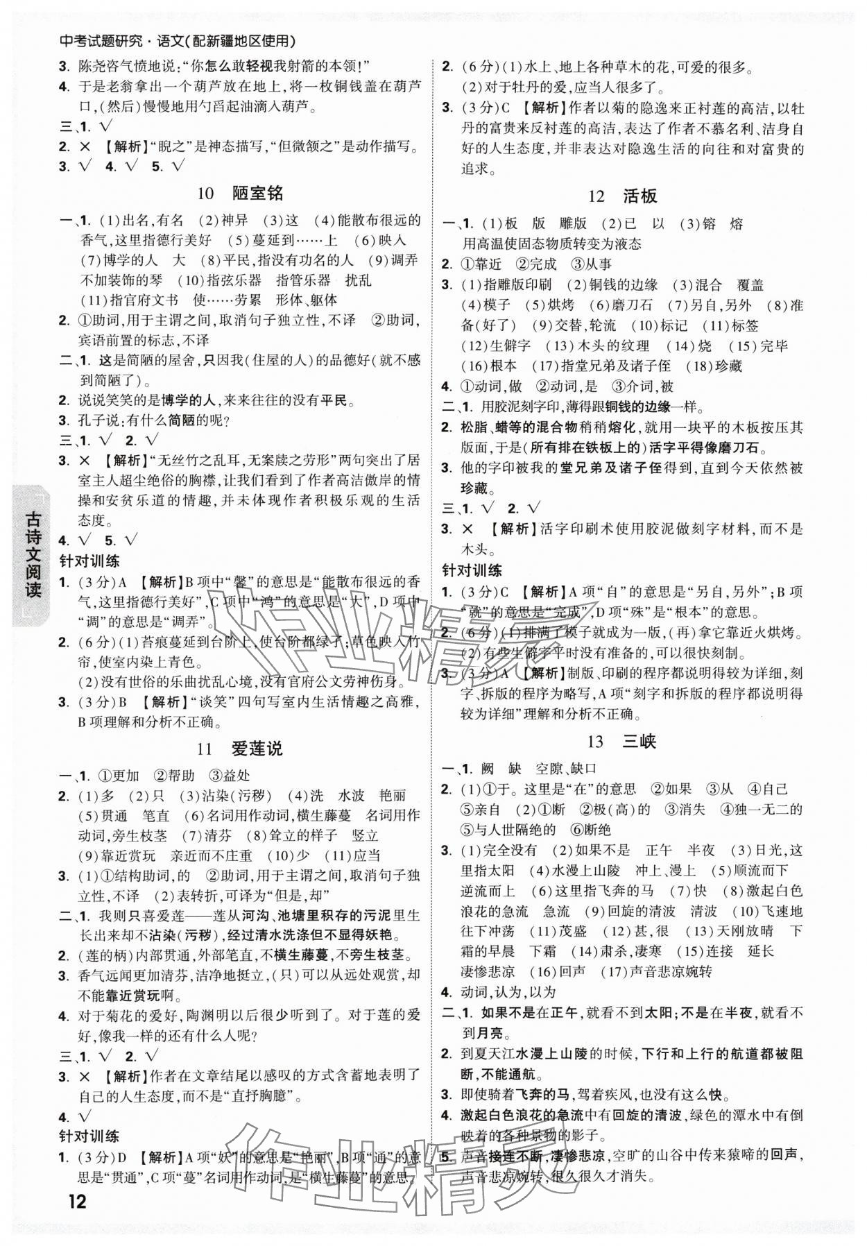 2025年萬唯中考試題研究語文新疆專版 參考答案第12頁