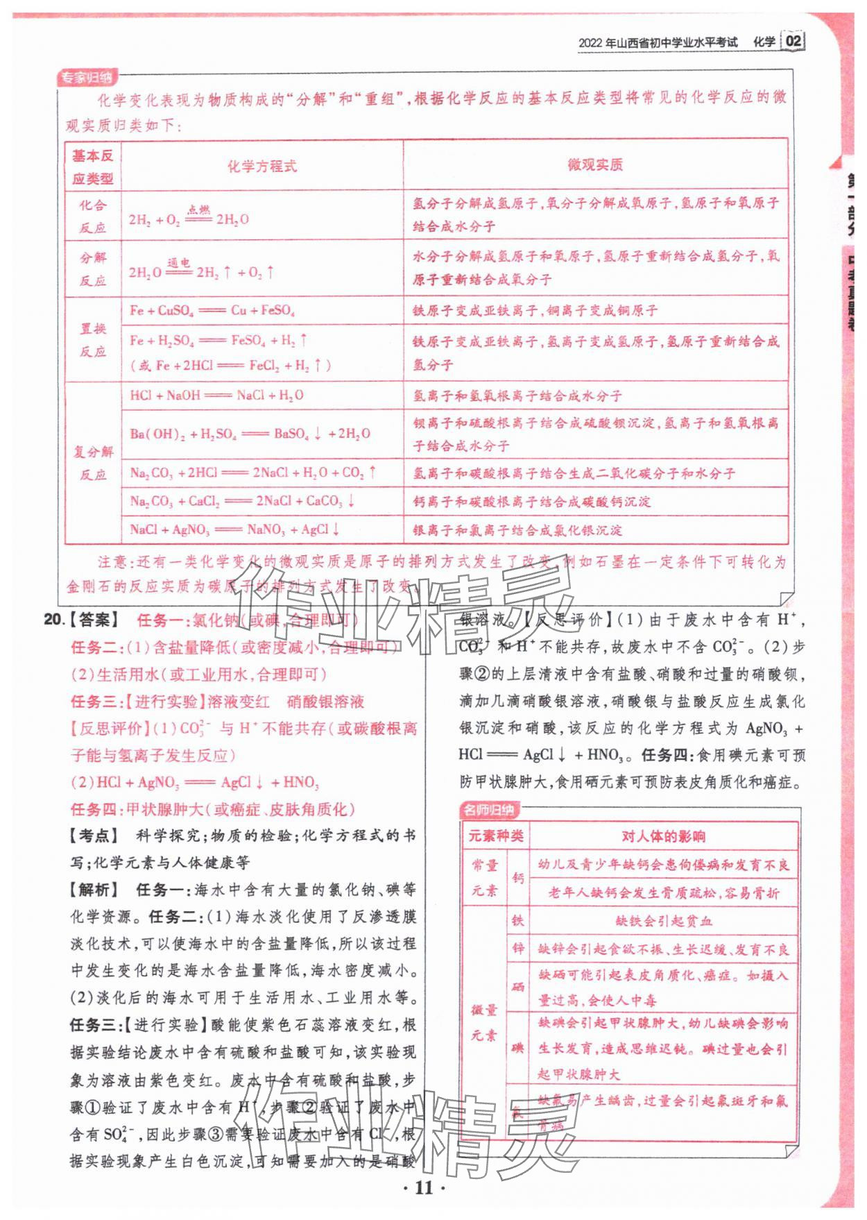 2024年晋一中考模拟试卷精编化学&nbsp;参考答案第11页