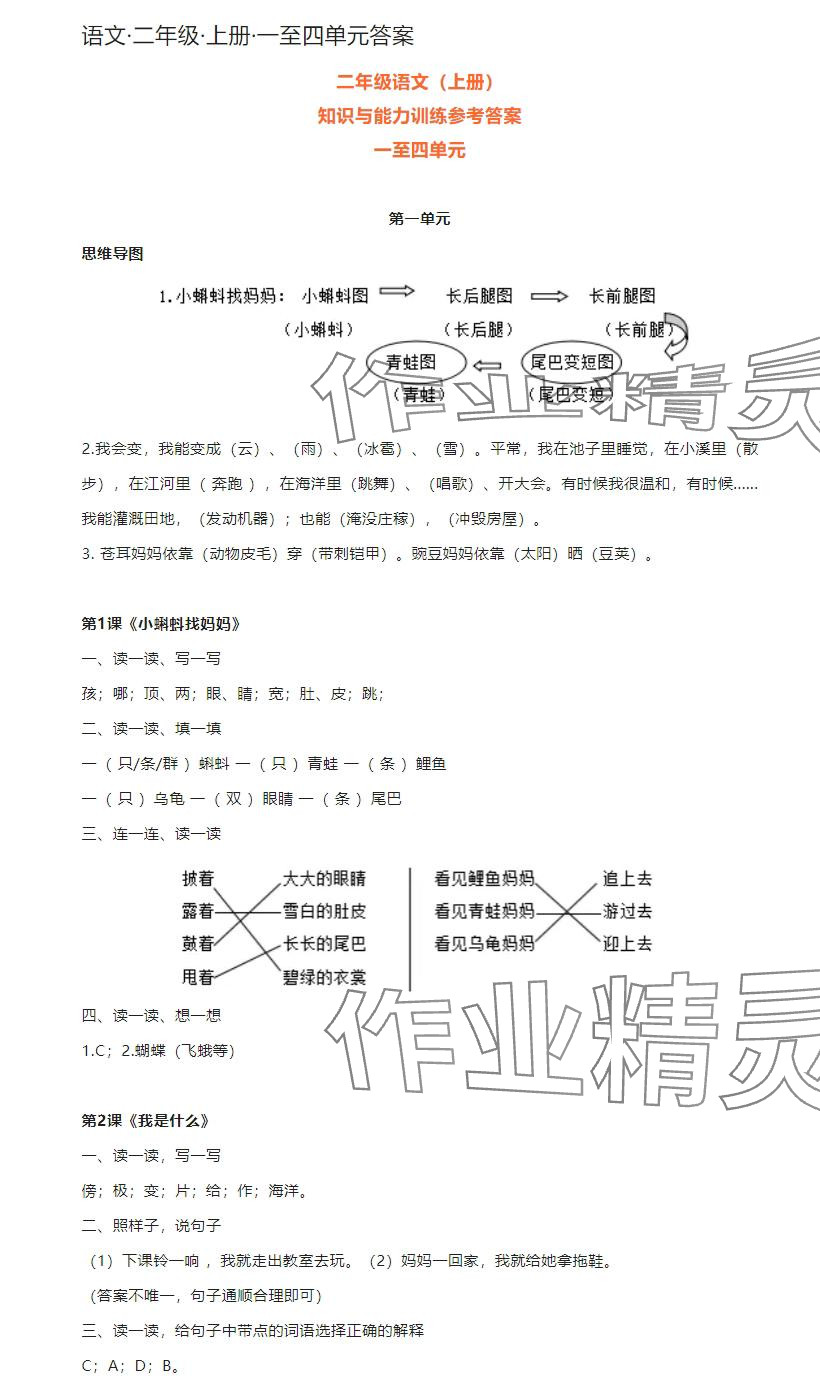 2024年知識與能力訓(xùn)練二年級語文上冊人教版 參考答案第1頁