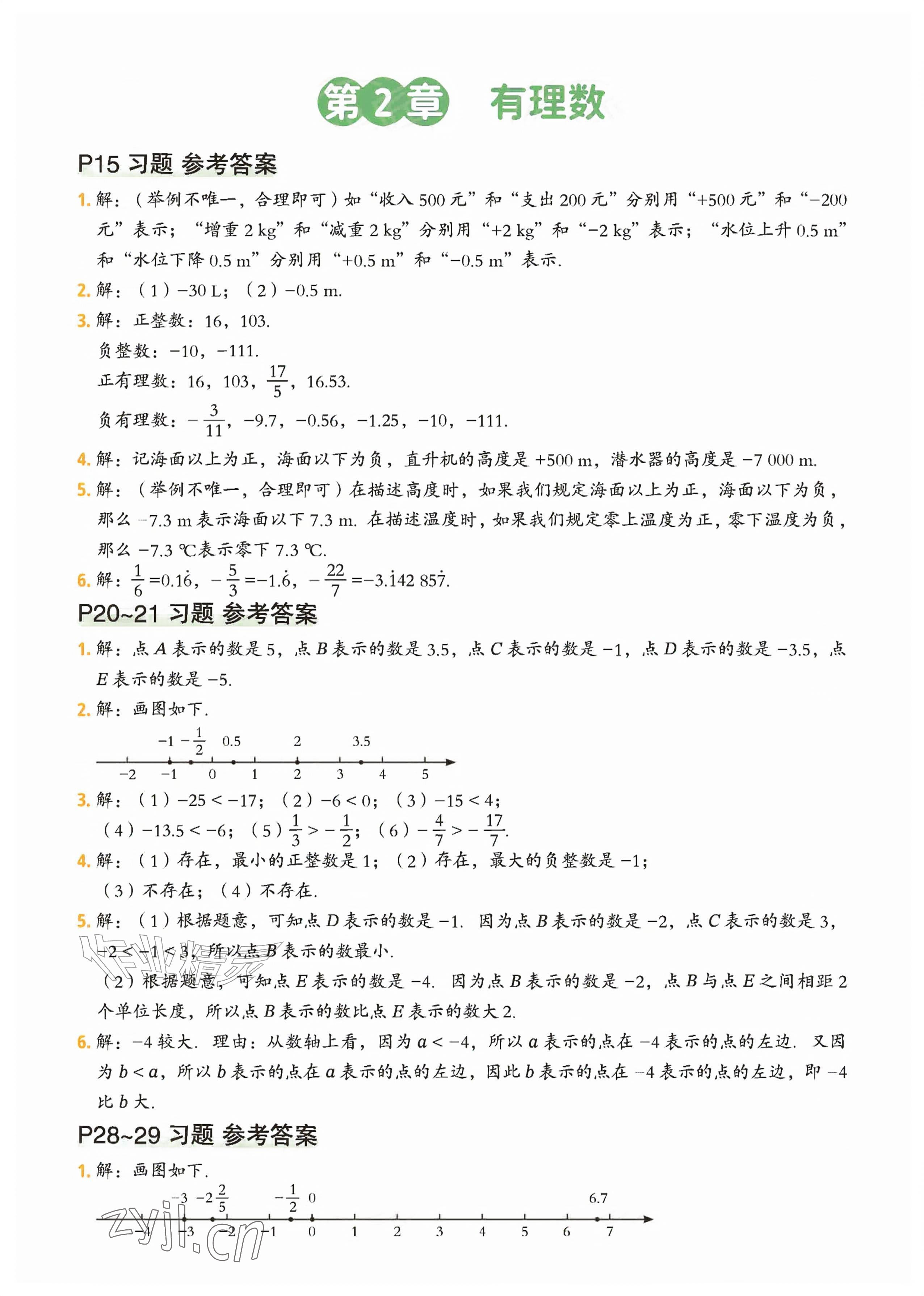 2026年教材课本七年级数学上册苏科版&nbsp;参考答案第1页
