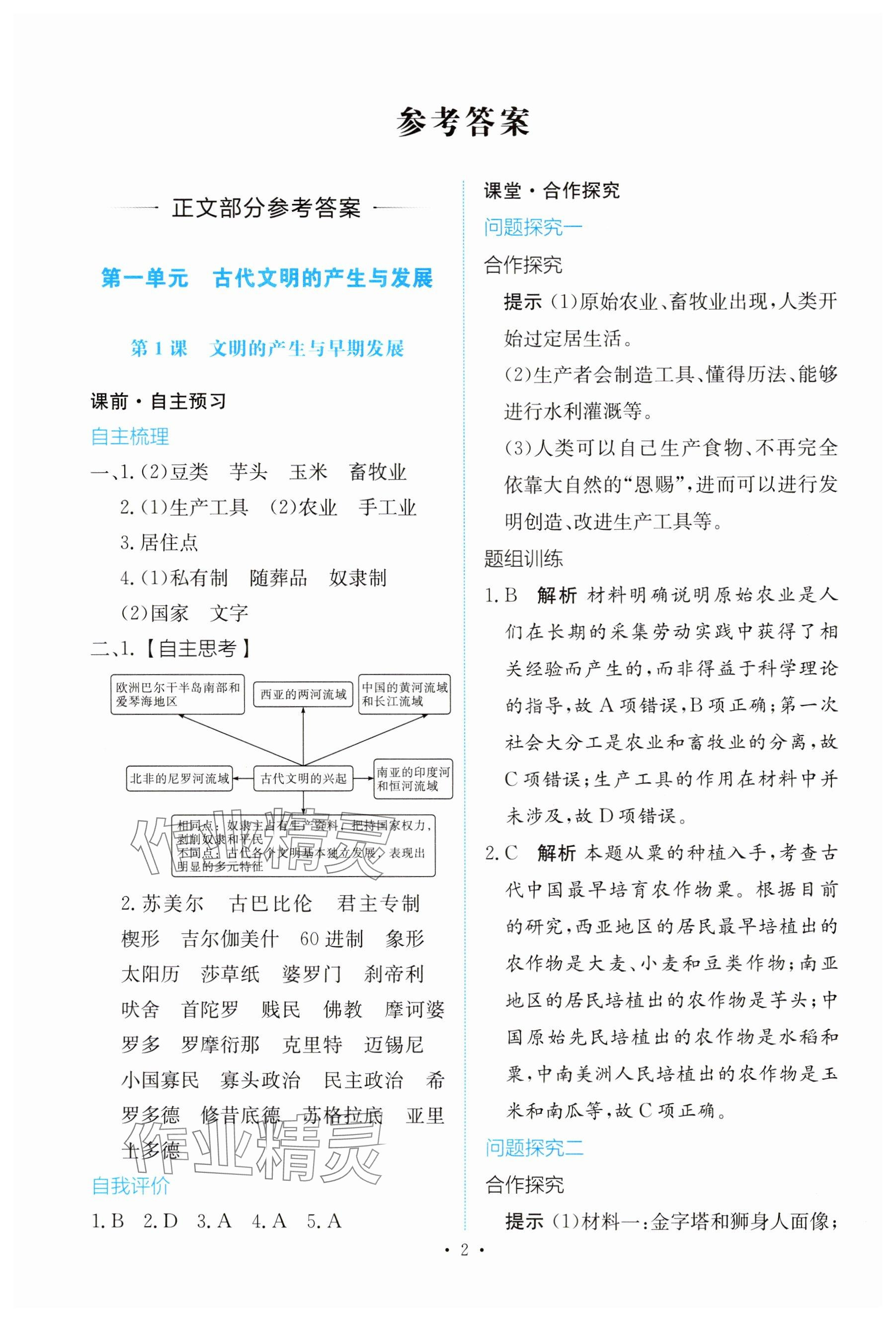 2025年能力培养与测试高中历史必修下册人教版 参考答案第1页
