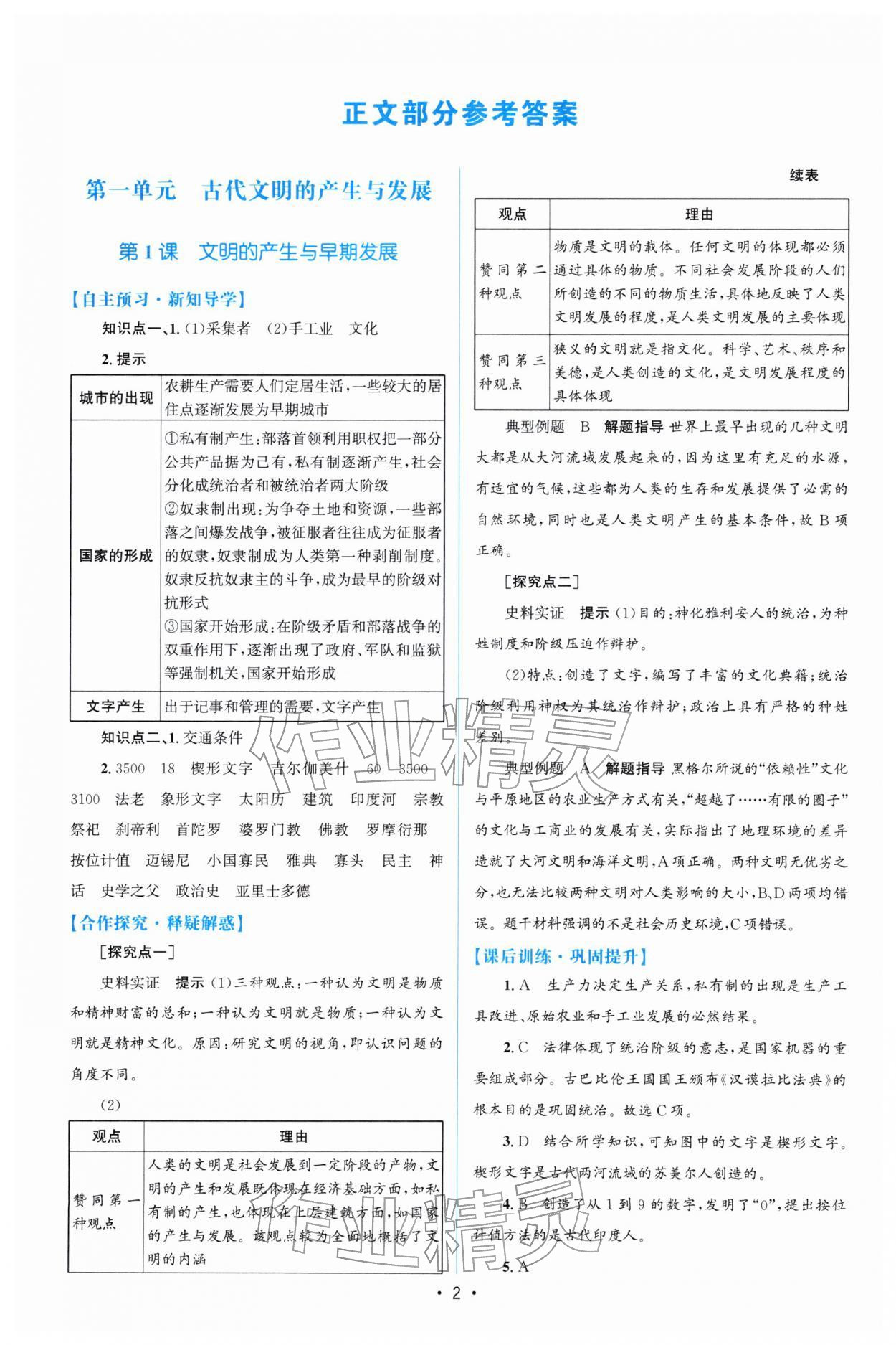 2026年高中同步测控优化设计高一历史必修下册人教版增强版&nbsp;参考答案第1页
