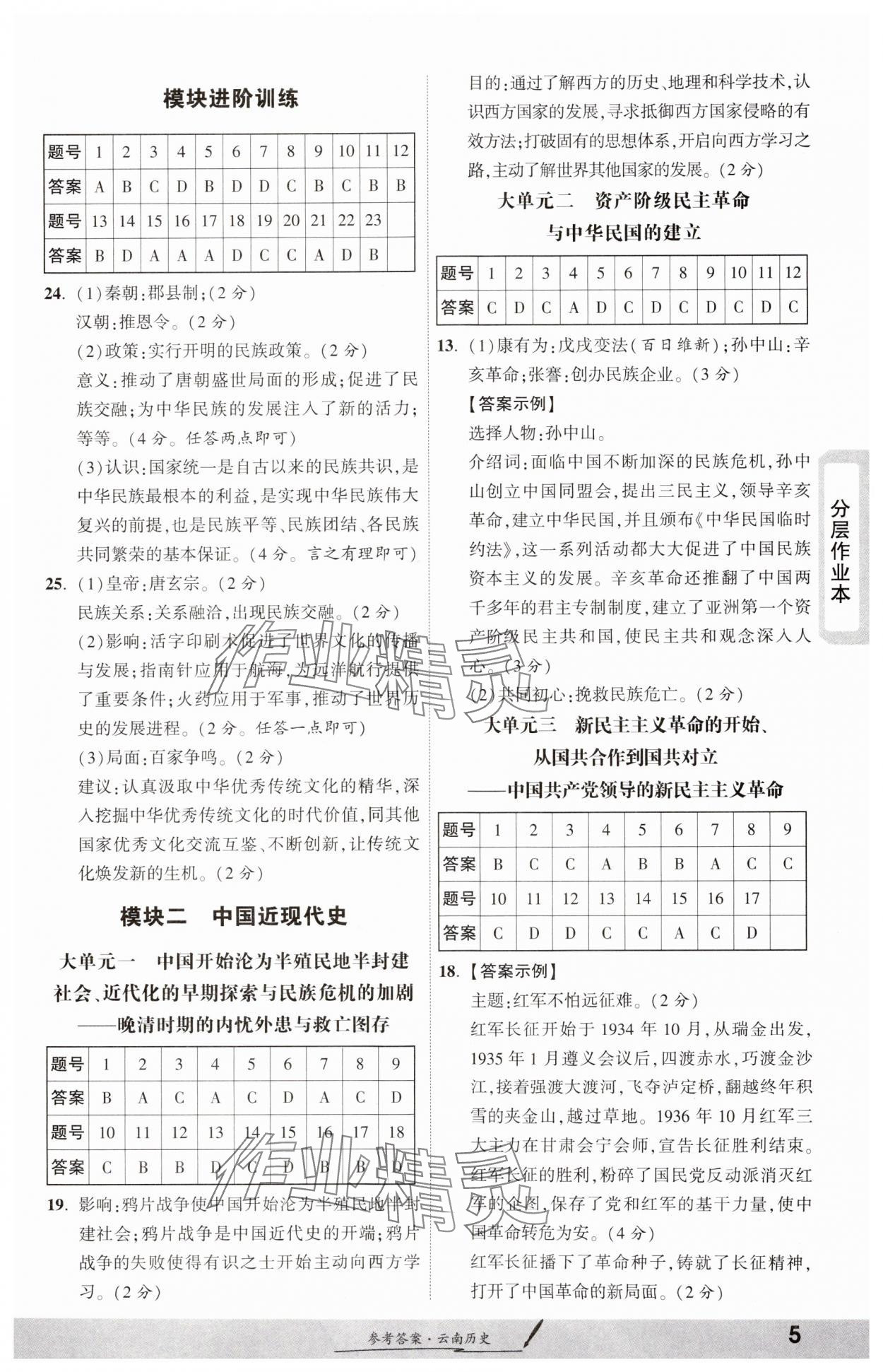 2025年一戰(zhàn)成名考前新方案歷史云南專版 參考答案第4頁