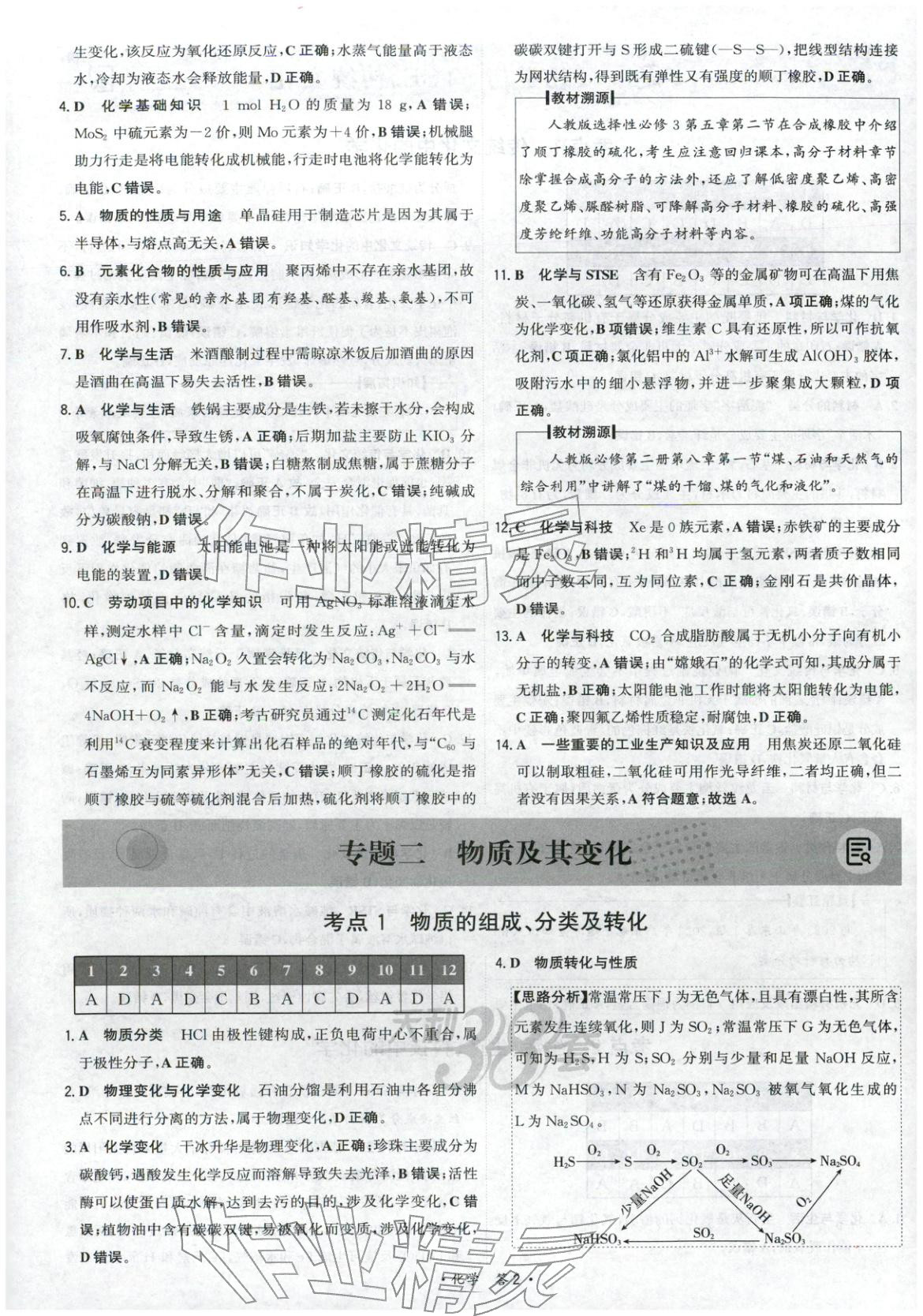 2025年天利38套五年真题高考试题分类化学 参考答案第2页