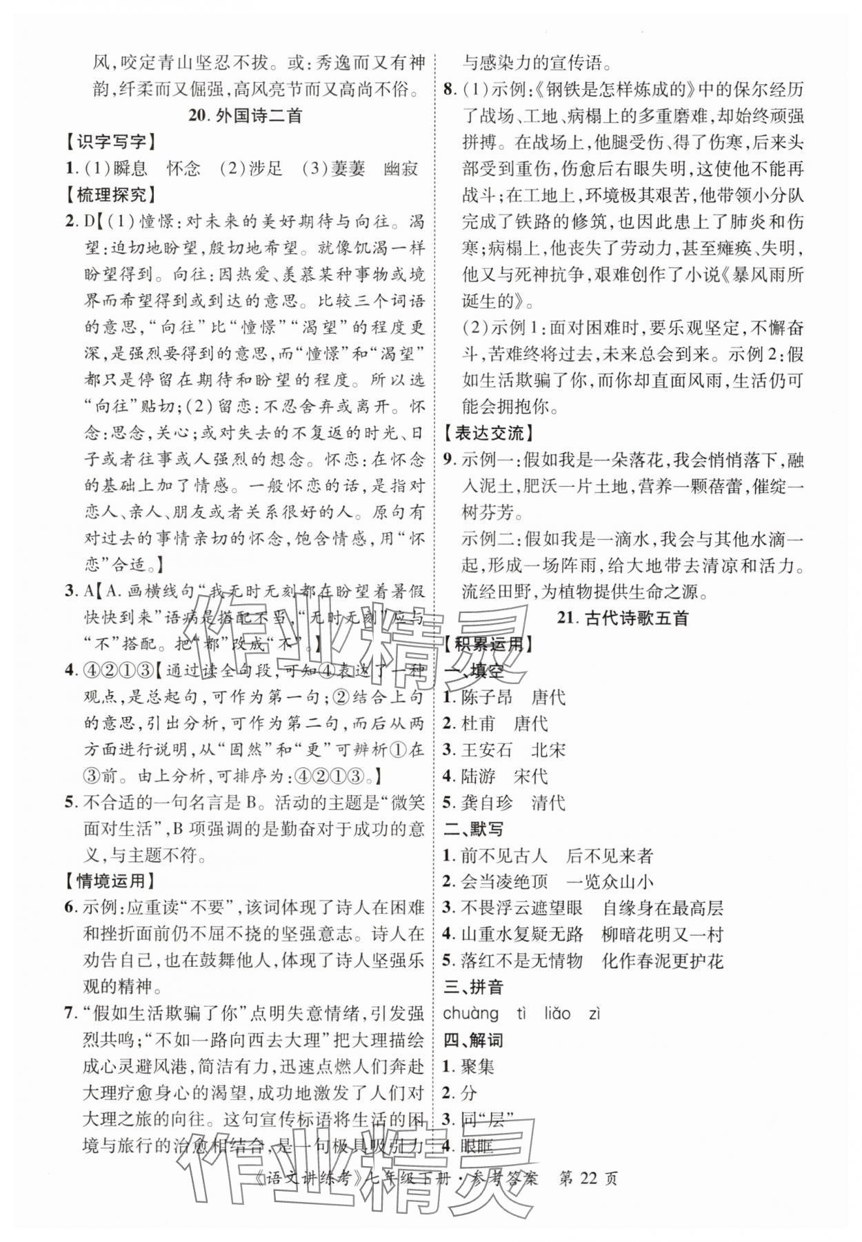 2025年語文講練考七年級語文下冊人教版 第22頁
