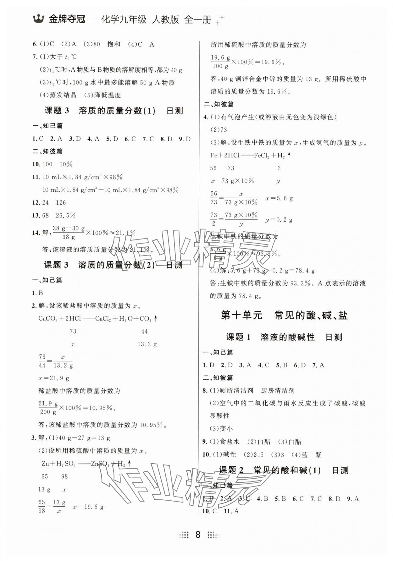 2025年點石成金金牌奪冠九年級化學全一冊人教版大連專版 參考答案第8頁