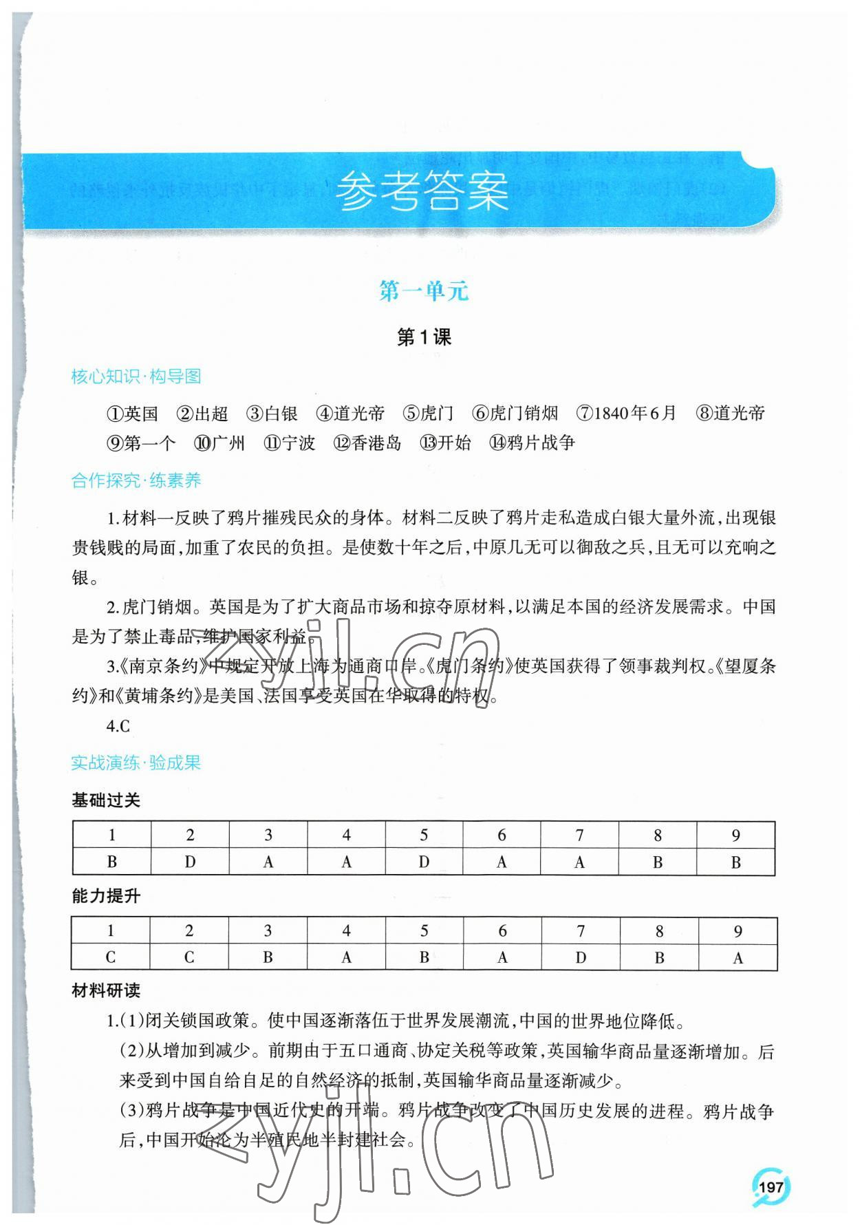 2023年新課堂學習與探究八年級歷史上冊人教版 參考答案第1頁