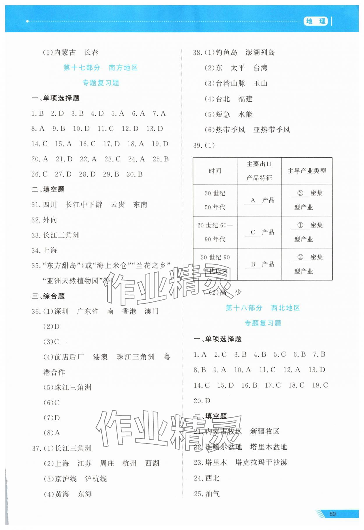 2025年資源與評價中考全程總復習級地理B版 參考答案第11頁