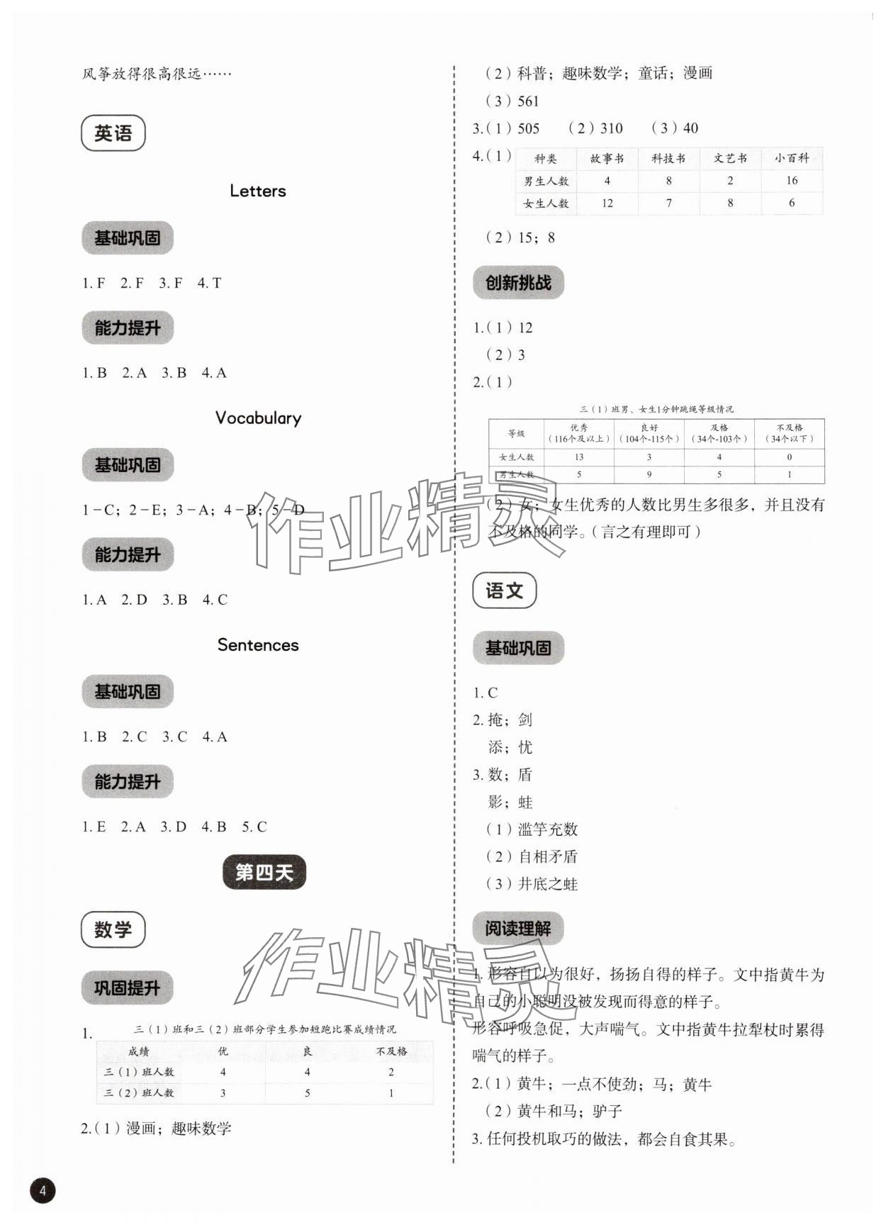 2025年作业帮暑假大通关三年级 参考答案第4页