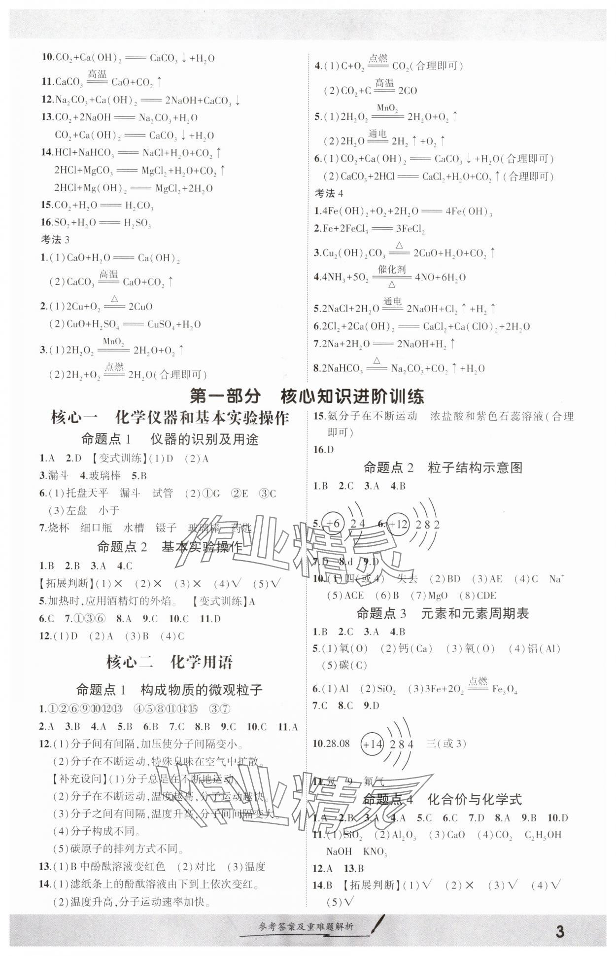 2025年一战成名考前新方案化学河南专版 参考答案第2页