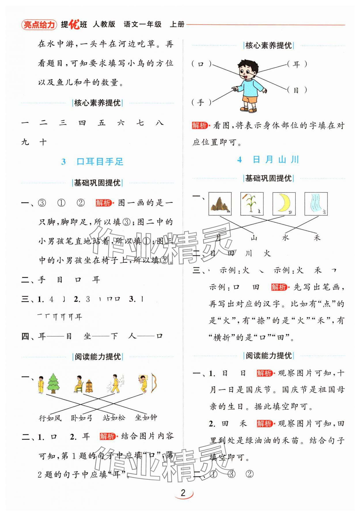 2024年亮點(diǎn)給力提優(yōu)班一年級(jí)語文上冊(cè)人教版 參考答案第2頁