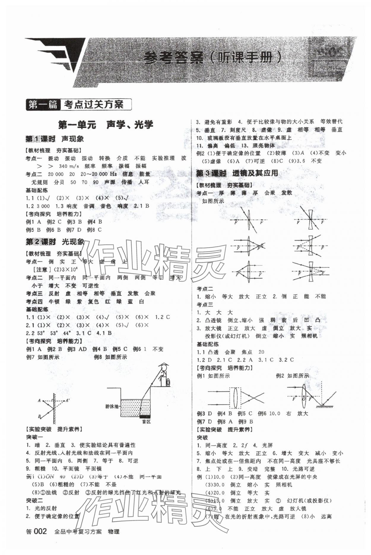 2024年全品中考復(fù)習(xí)方案物理人教版 參考答案第1頁