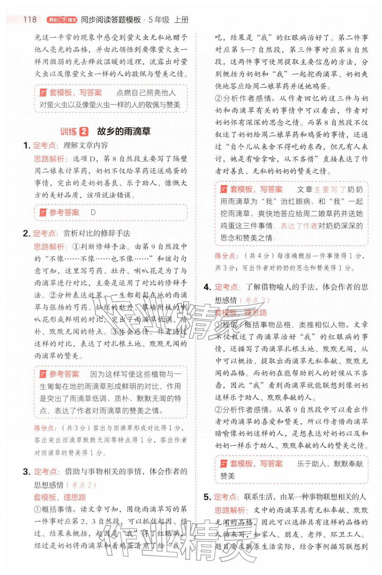 2025年同步阅读答题模板五年级语文上册人教版 第2页