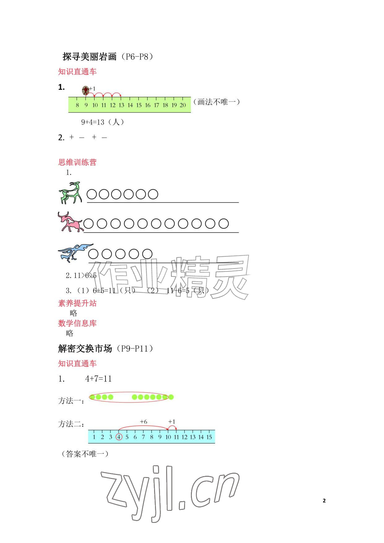 2026年暑假生活安徽少年儿童出版社一年级数学北师大版&nbsp;参考答案第2页