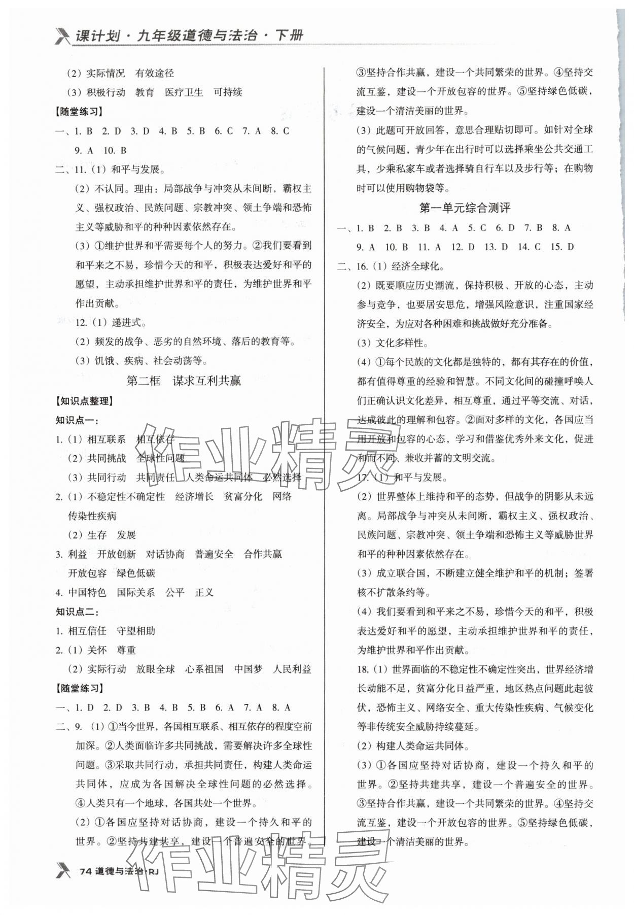 2024年全優(yōu)點(diǎn)練課計(jì)劃九年級(jí)道德與法治下冊(cè)人教版 第2頁