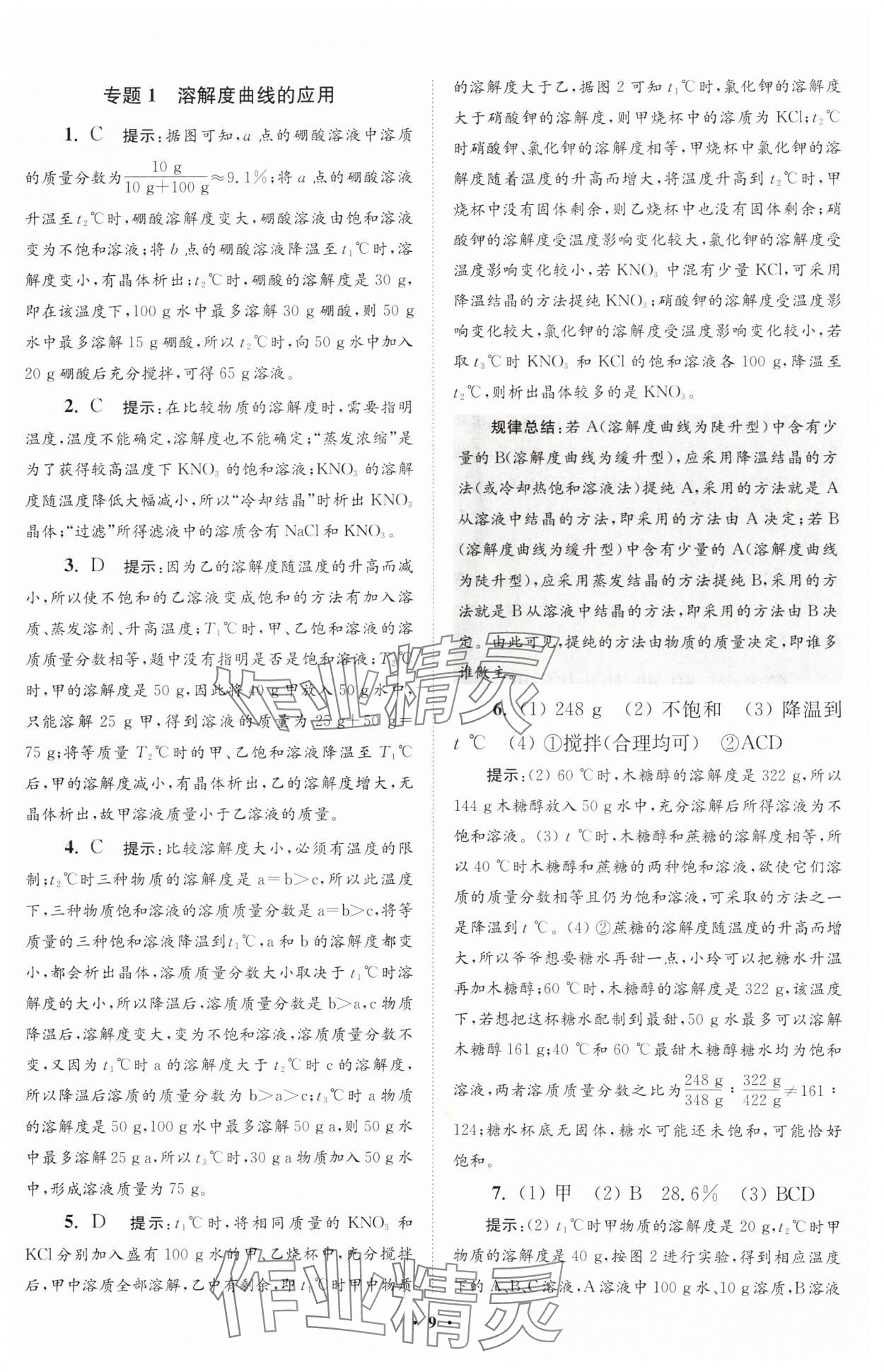 2025年初中化學(xué)小題狂做九年級(jí)下冊(cè)滬教版提優(yōu)版 參考答案第9頁(yè)