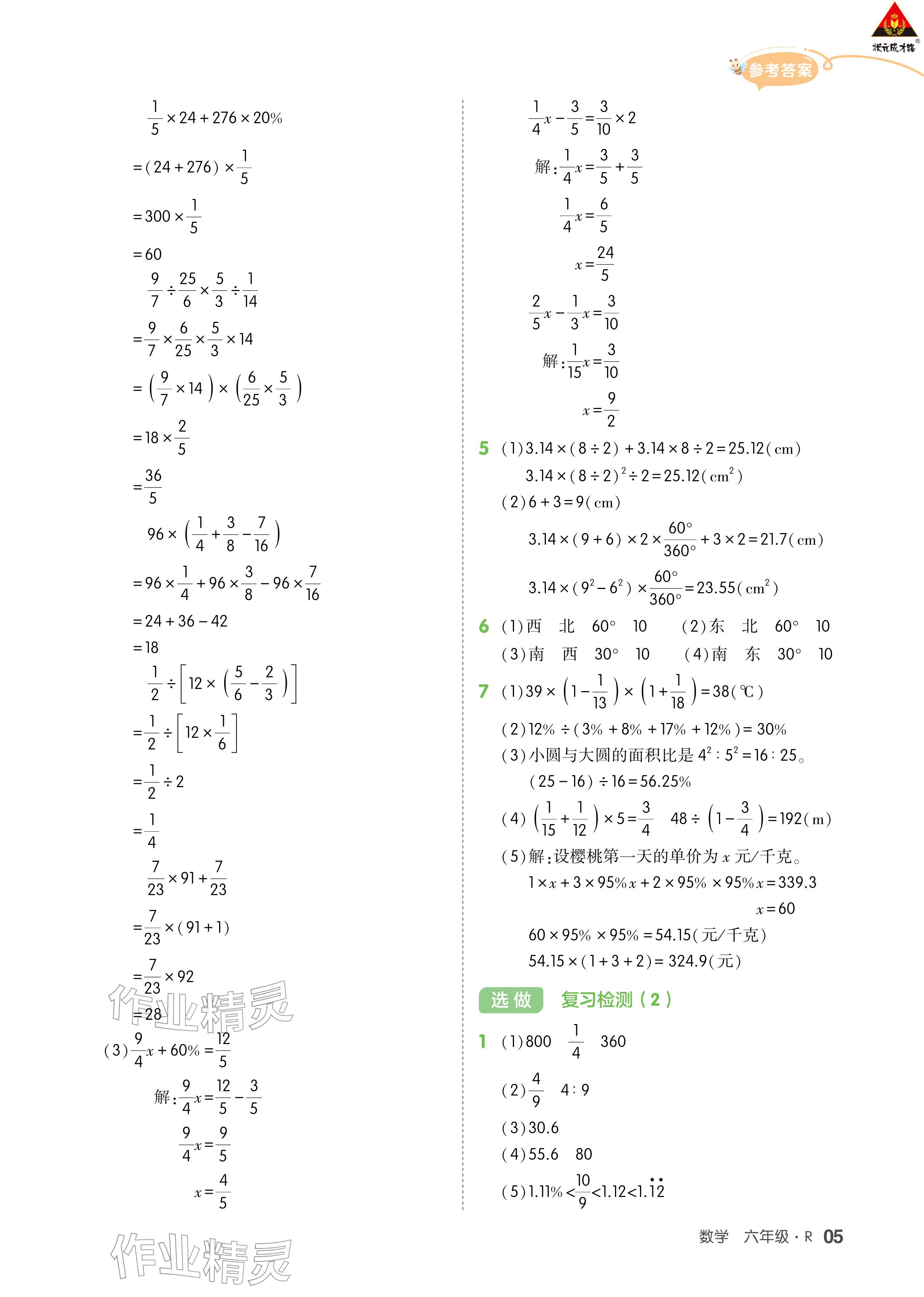 2026年AI智慧寒假衔接六年级数学&nbsp;参考答案第5页
