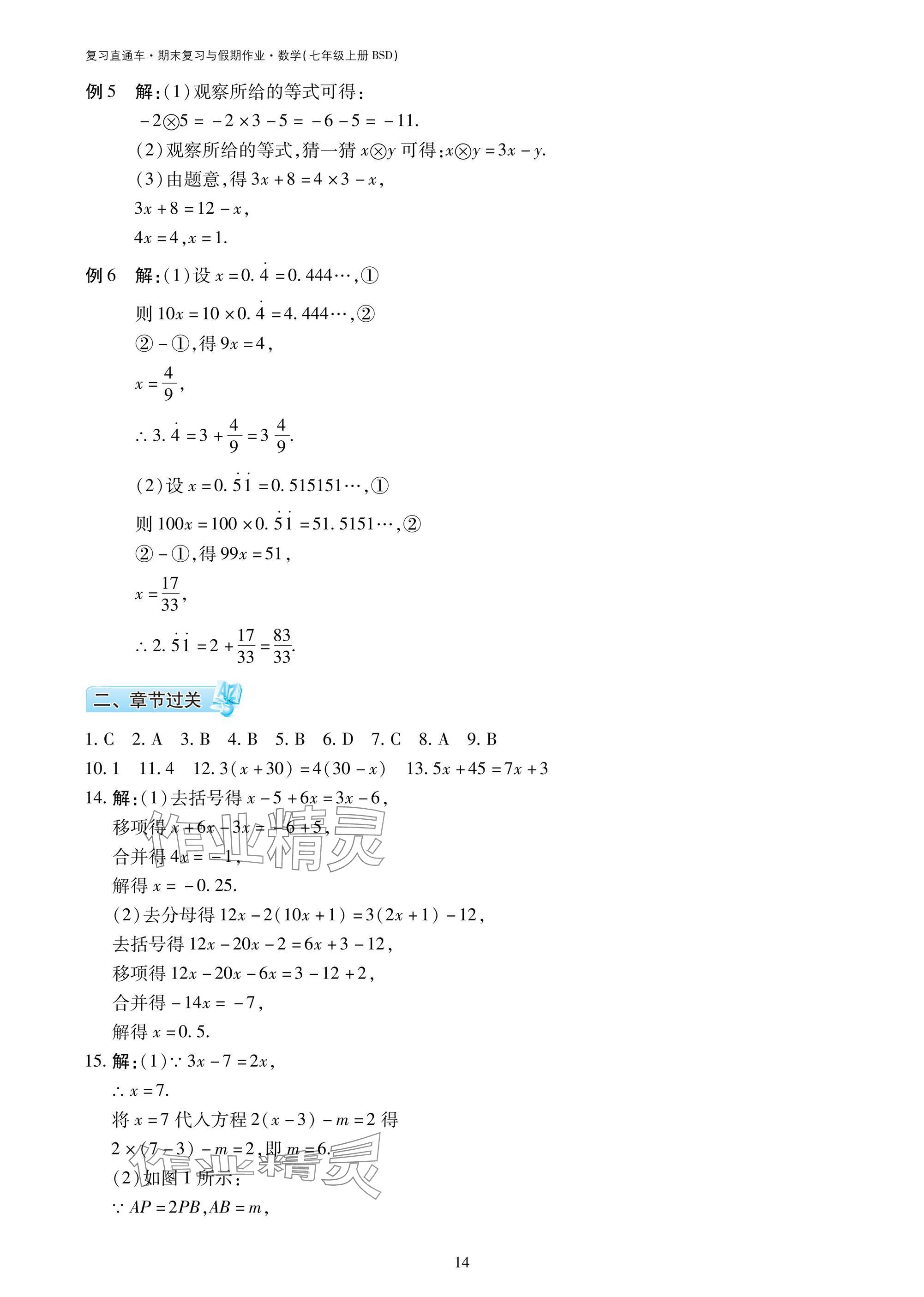 2025年復(fù)習(xí)直通車期末復(fù)習(xí)與假期作業(yè)七年級(jí)數(shù)學(xué)北師大版 參考答案第14頁