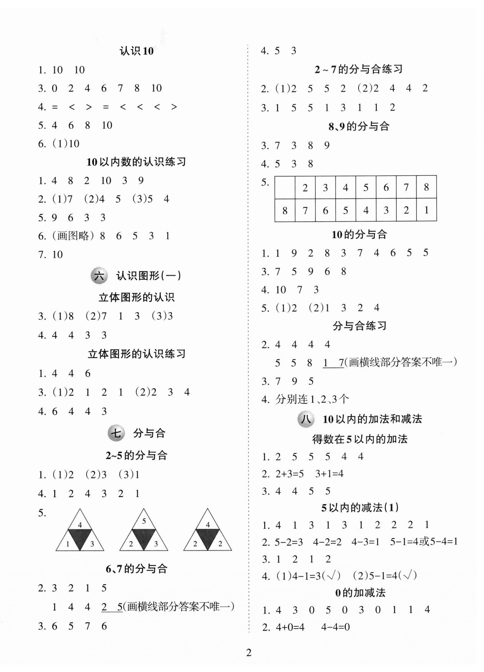 2023年金椰風(fēng)新課程同步練一年級數(shù)學(xué)上冊蘇教版 第2頁