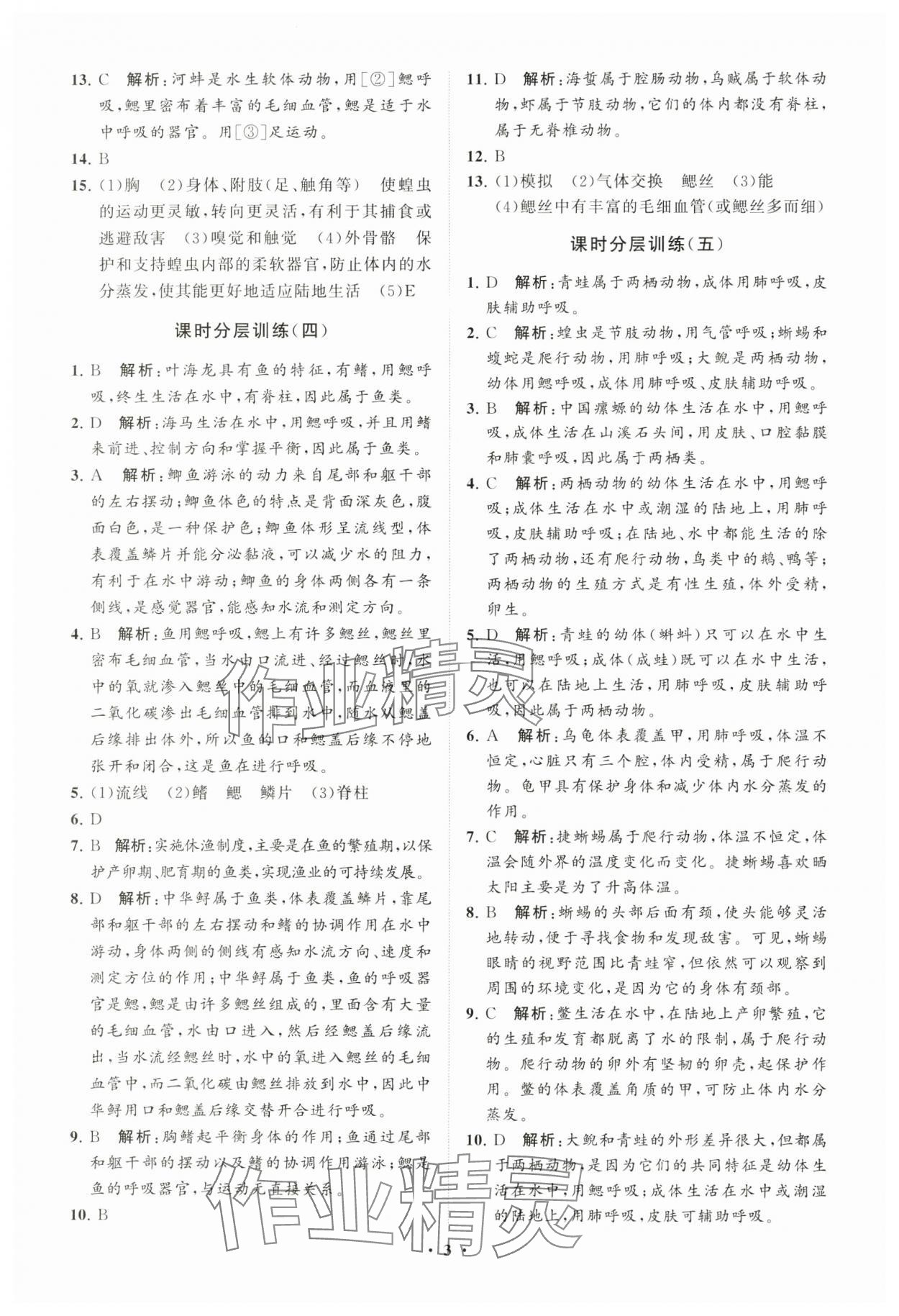 2024年初中同步練習(xí)冊分層卷八年級生物學(xué)上冊魯科版五四制 參考答案第3頁