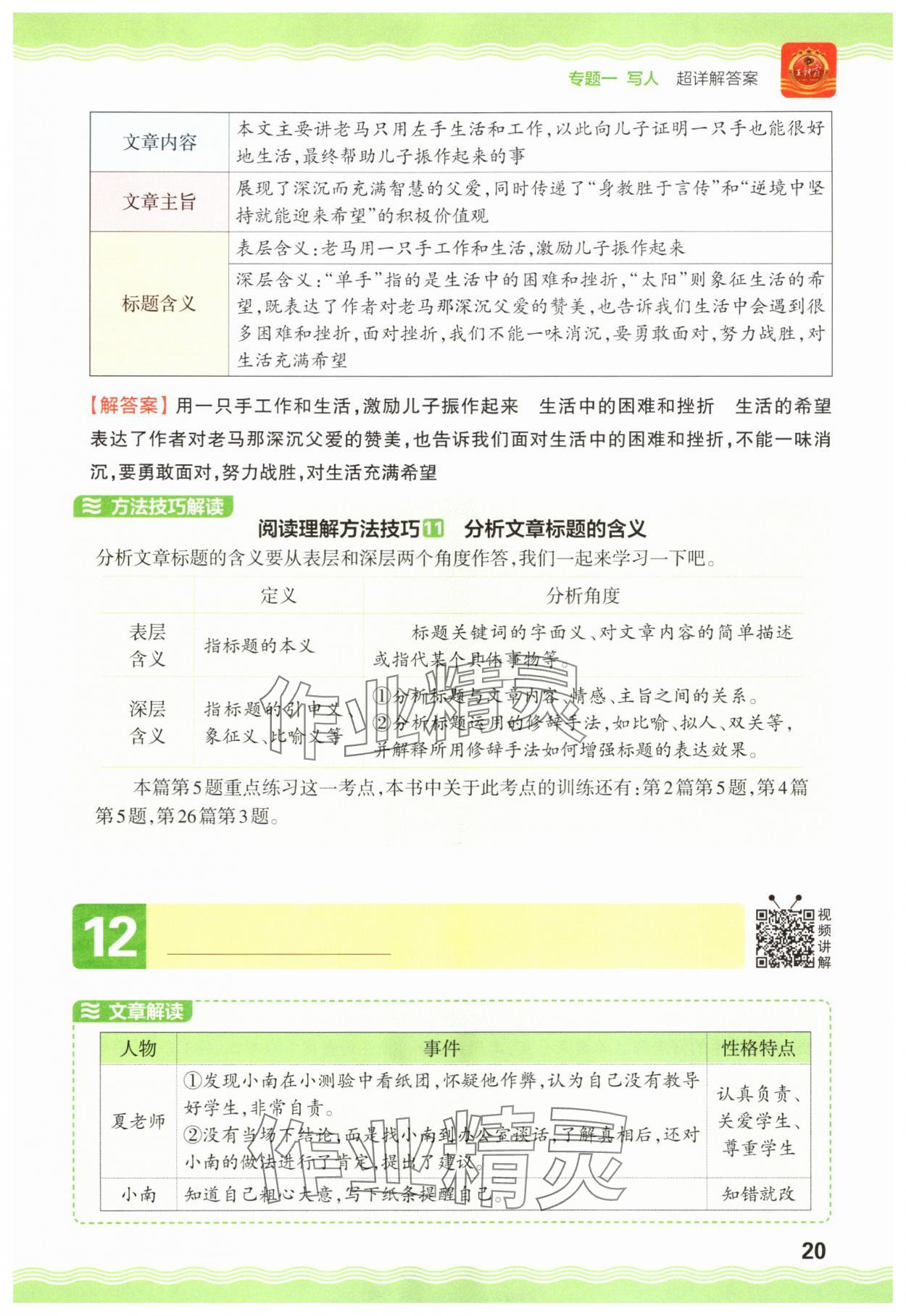 2025年王朝霞小学语文阅读训练100篇四年级 参考答案第20页