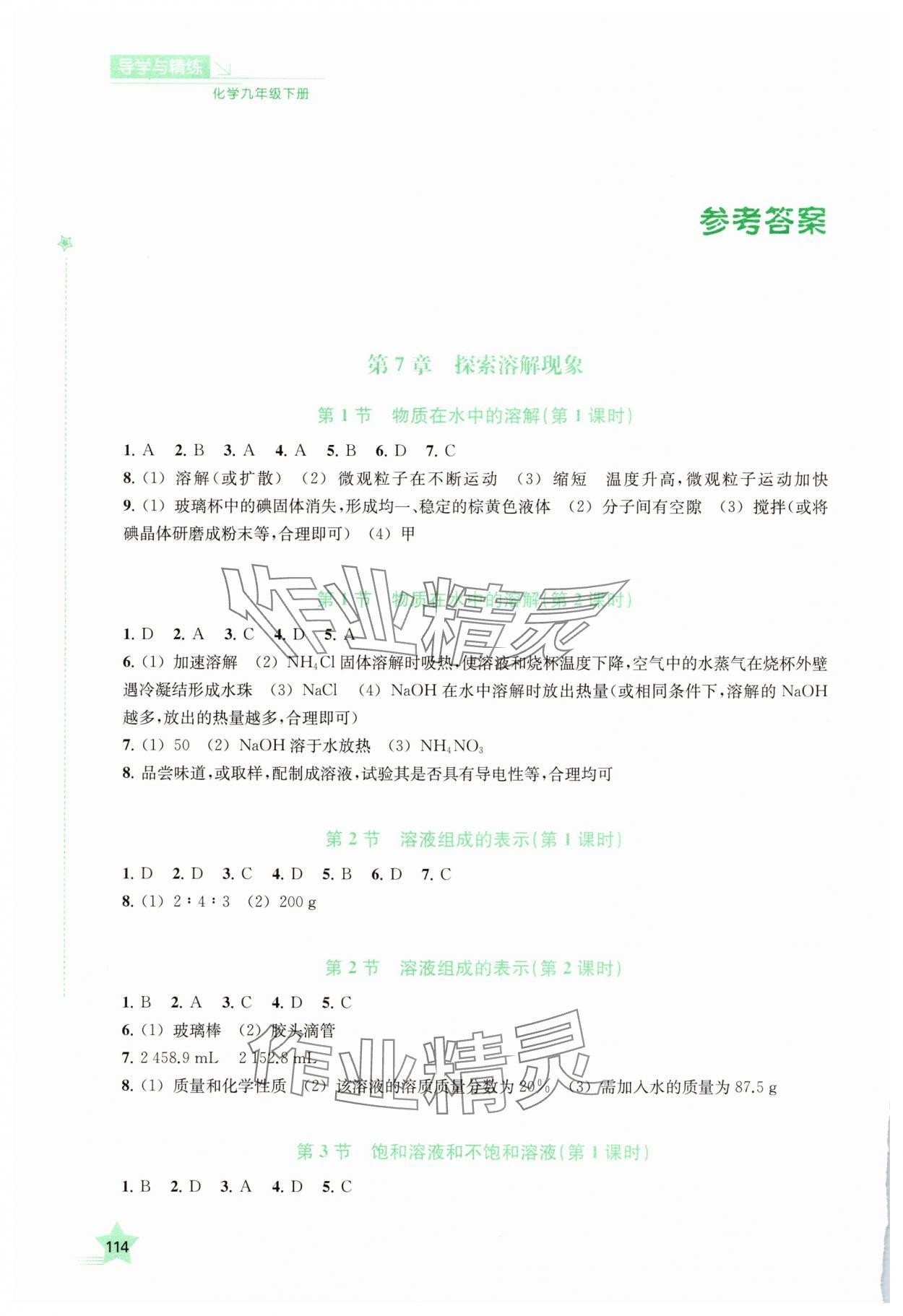 2025年導學與精練九年級化學下冊滬教版 參考答案第1頁