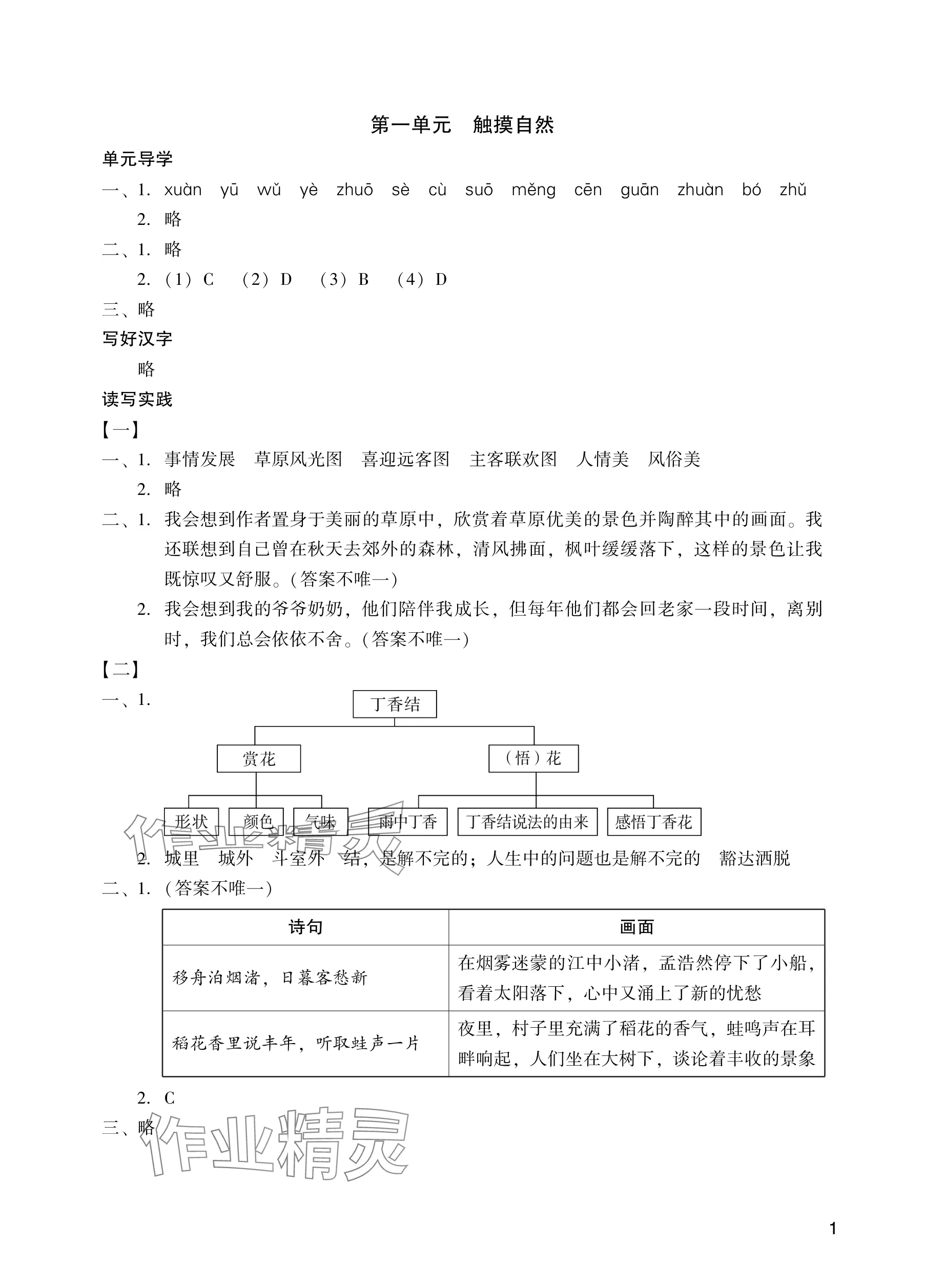 2025年阳光学业评价六年级语文上册人教版 参考答案第1页