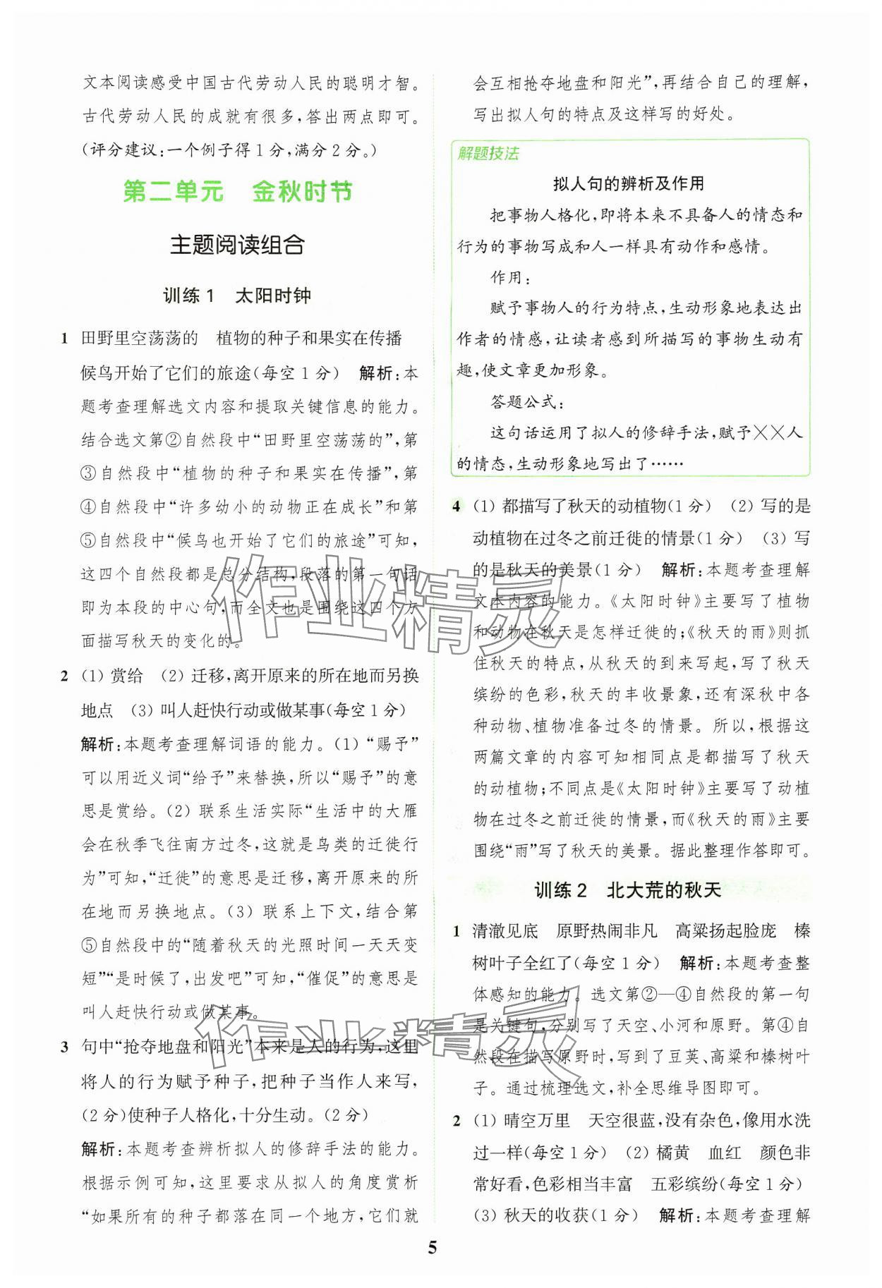 2024年通城学典组合训练三年级语文上册人教版浙江专版 参考答案第5页