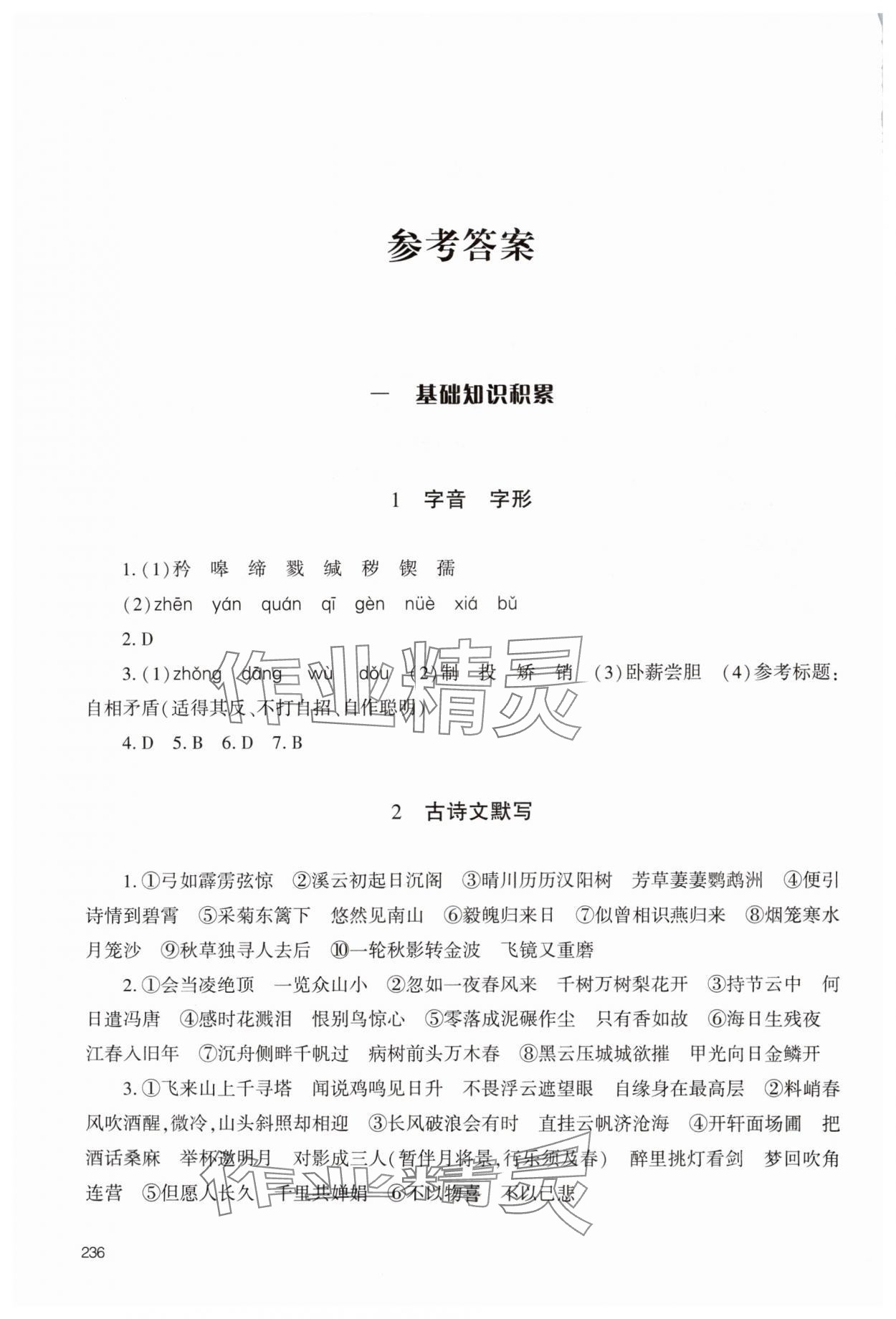 2025年初中總復習手冊明天出版社語文人教版五四制 參考答案第1頁