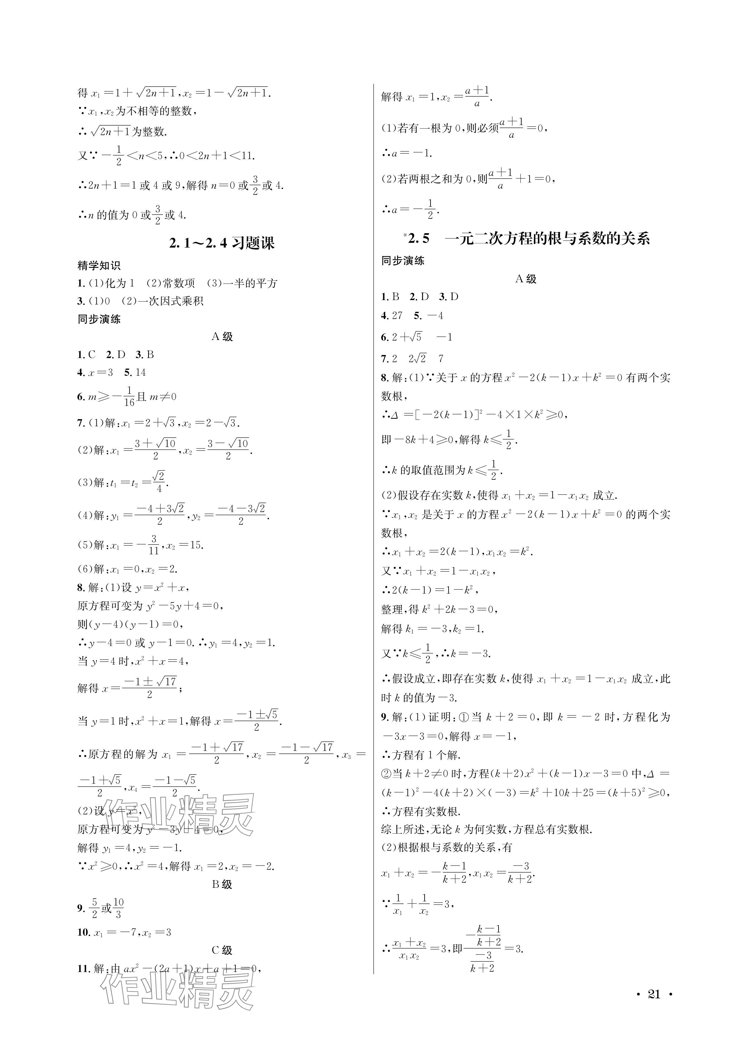 2024年蓉城學(xué)霸九年級數(shù)學(xué)全一冊北師大版 參考答案第21頁