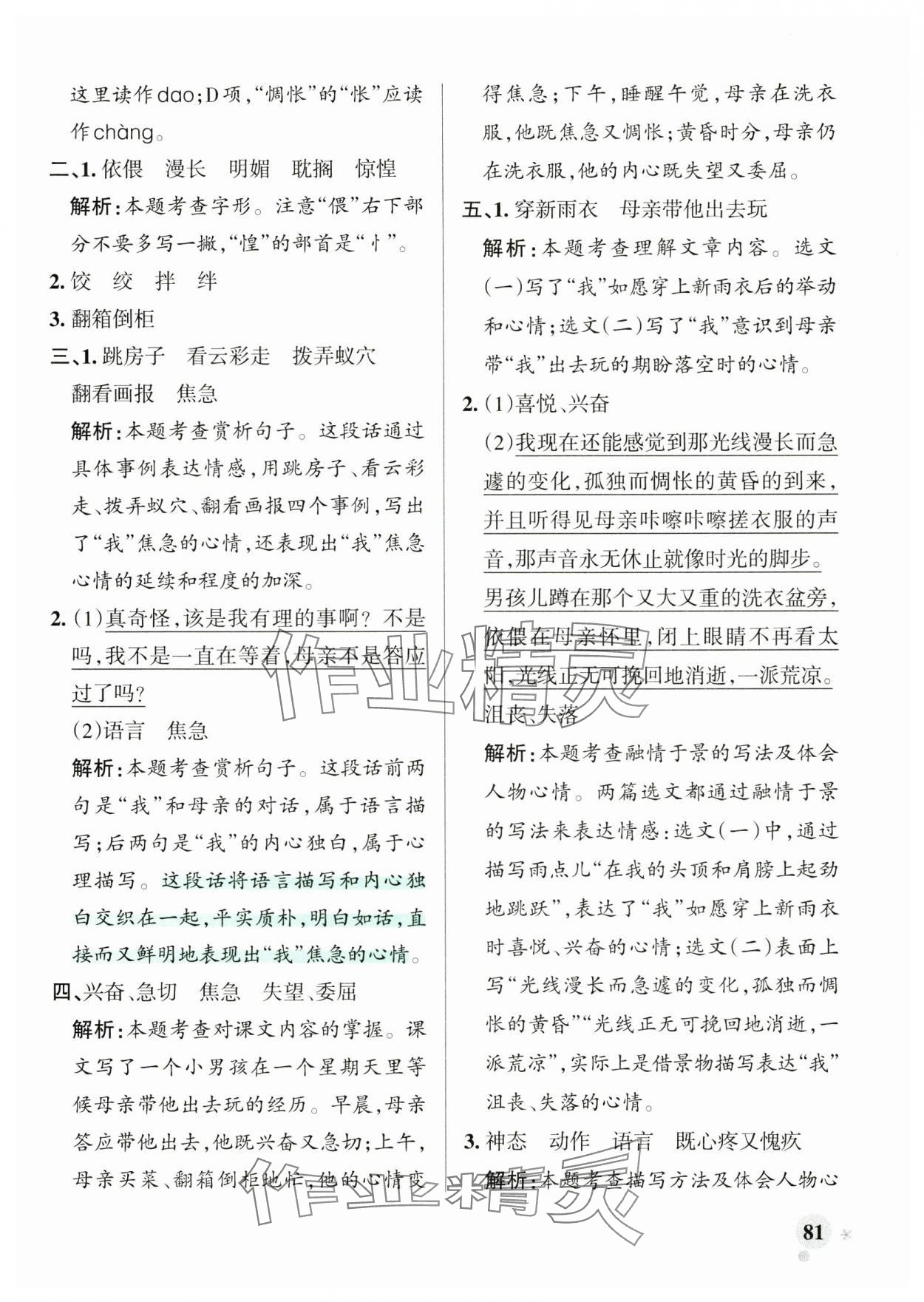 2025年綠卡小學(xué)作業(yè)本六年級語文下冊人教版河南專版 參考答案第13頁