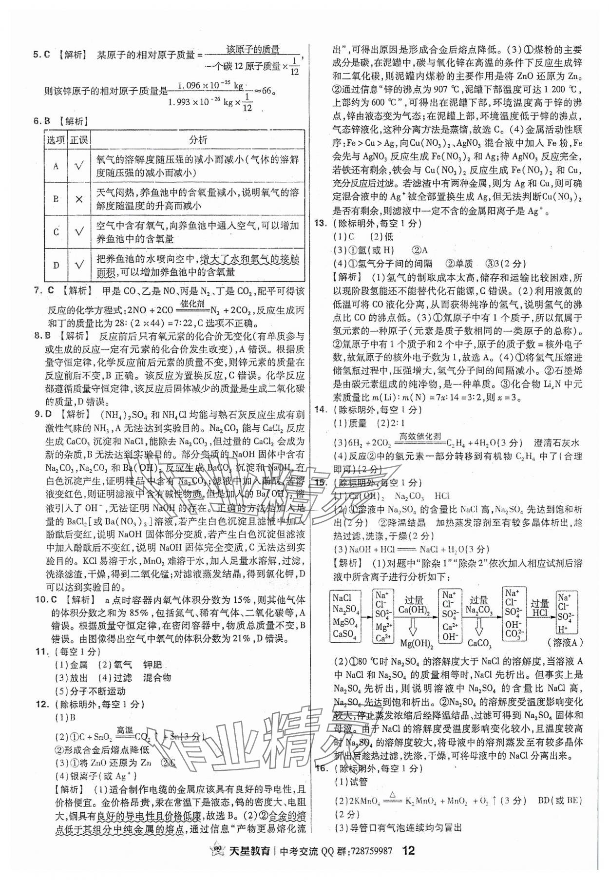 2024年金考卷福建中考45套匯編化學 參考答案第12頁