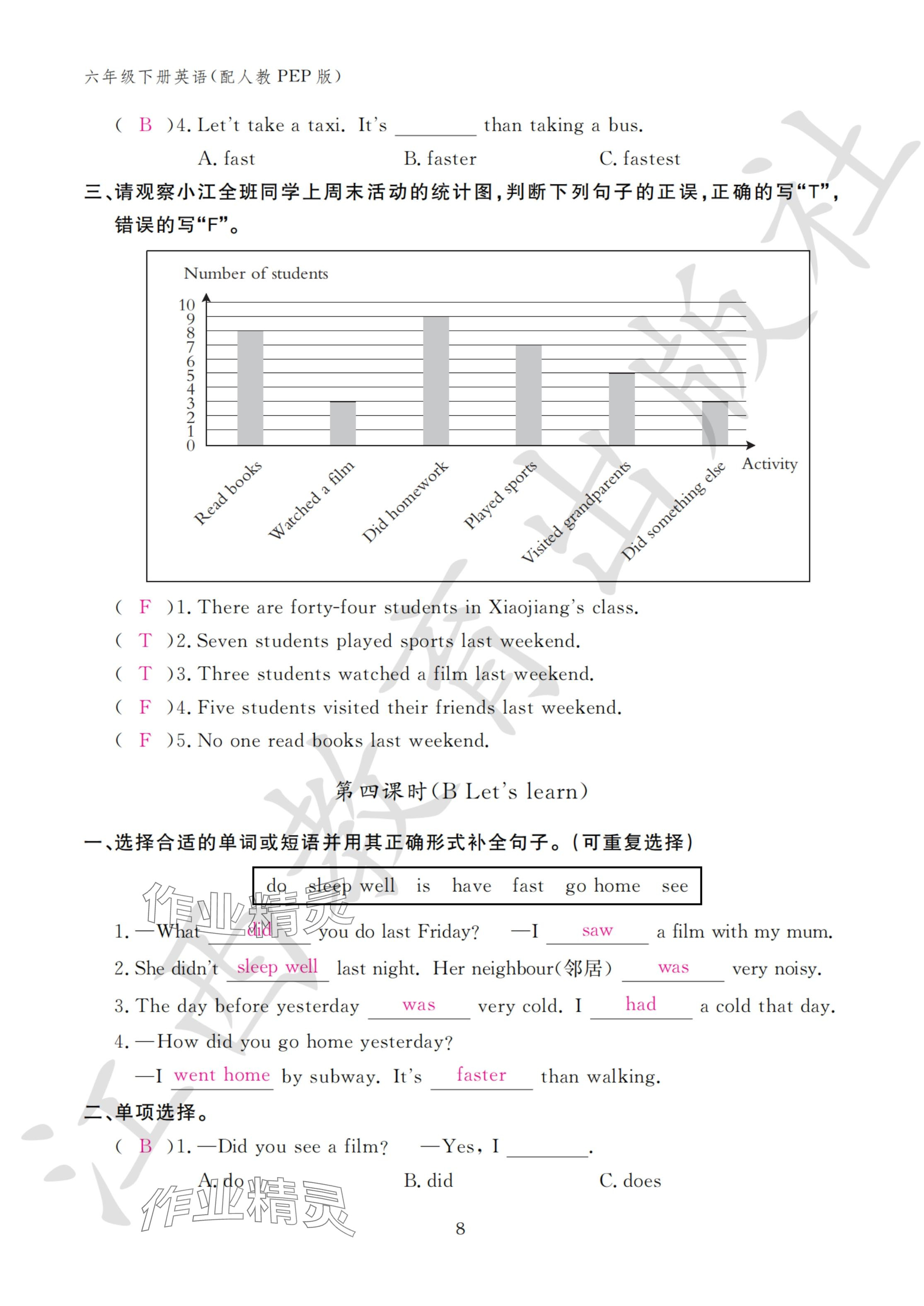 2024年作業(yè)本江西教育出版社六年級英語下冊人教版 參考答案第8頁