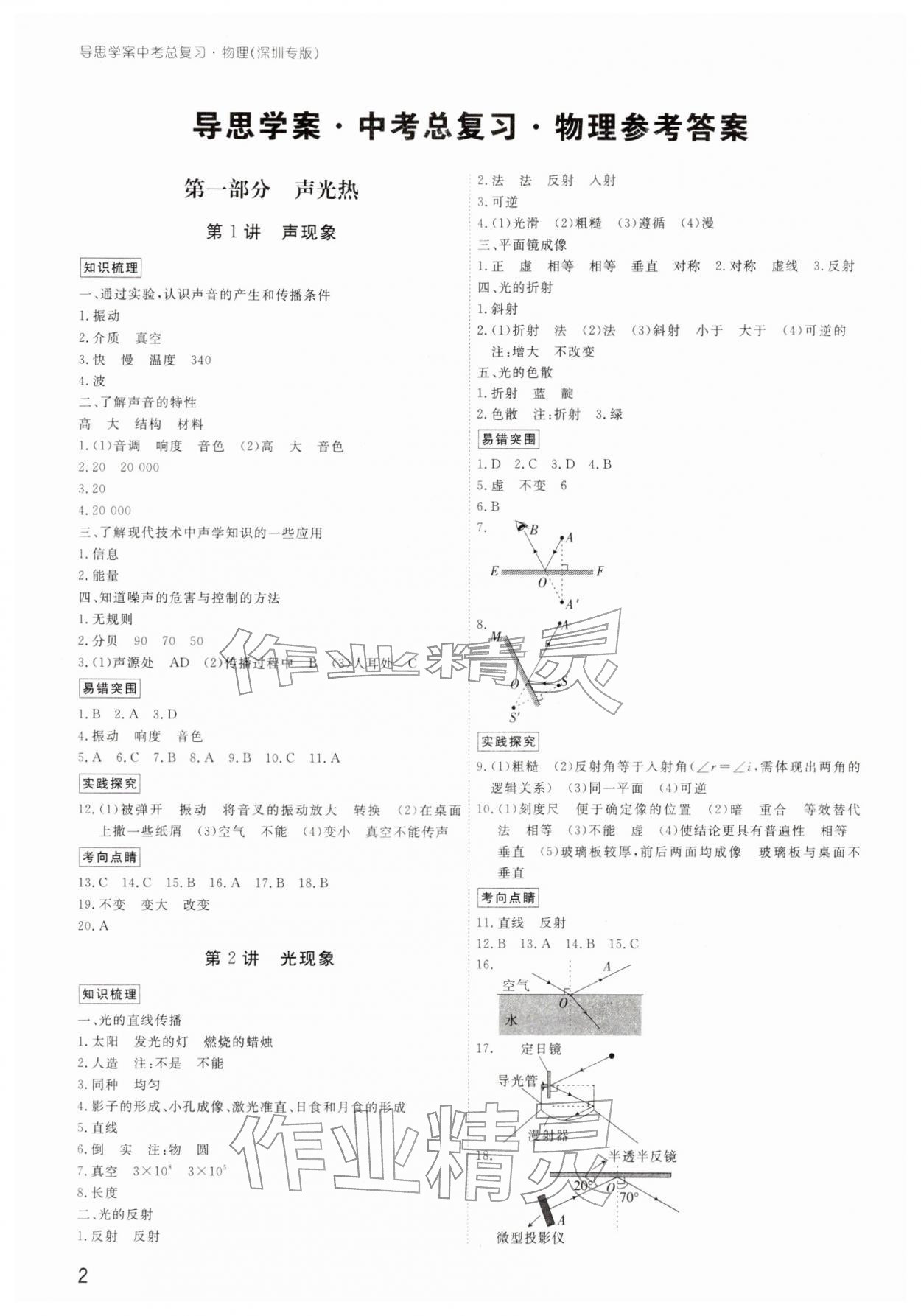 2026年導(dǎo)思學(xué)案物理深圳專版&nbsp;參考答案第1頁