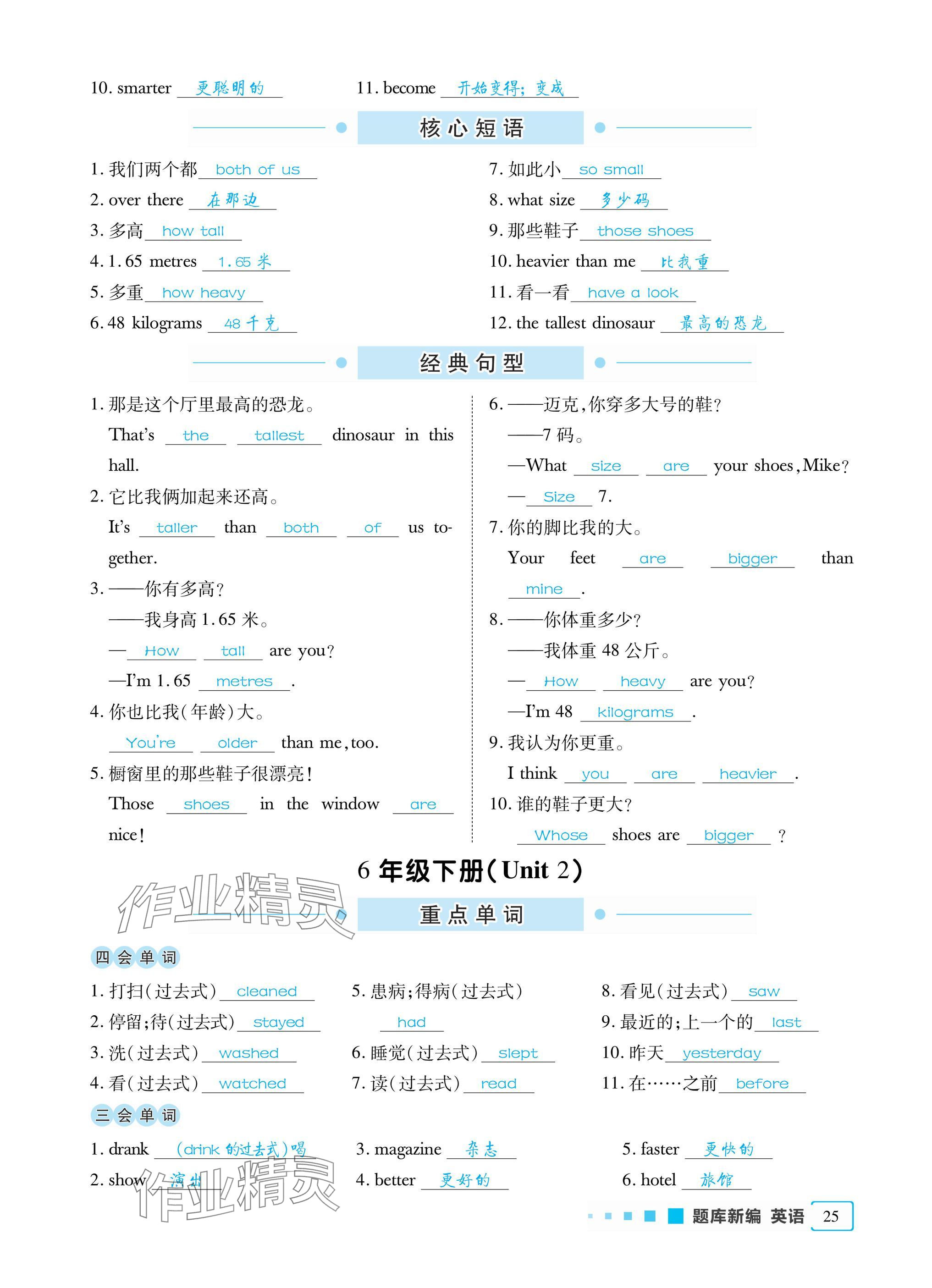2025年小學題庫新編畢業總復習一本全英語 參考答案第25頁