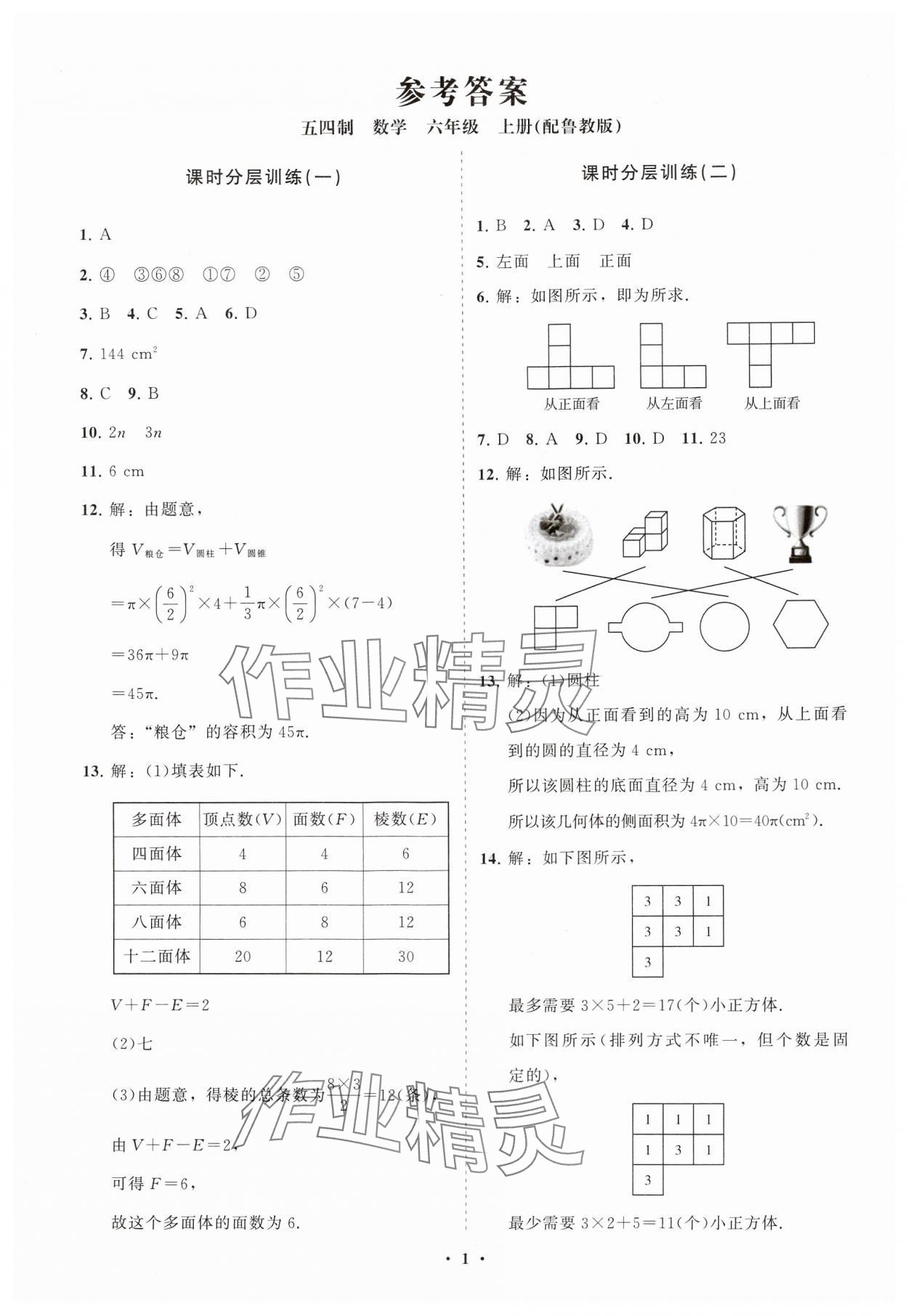 2024年同步練習(xí)冊(cè)分層卷六年級(jí)數(shù)學(xué)上冊(cè)魯教版54制 參考答案第1頁(yè)