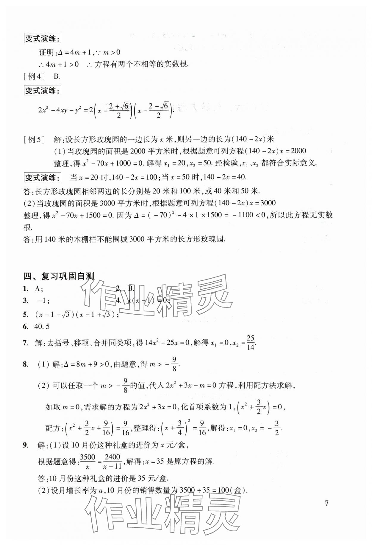 2024年初中数学复习点要&nbsp;参考答案第7页