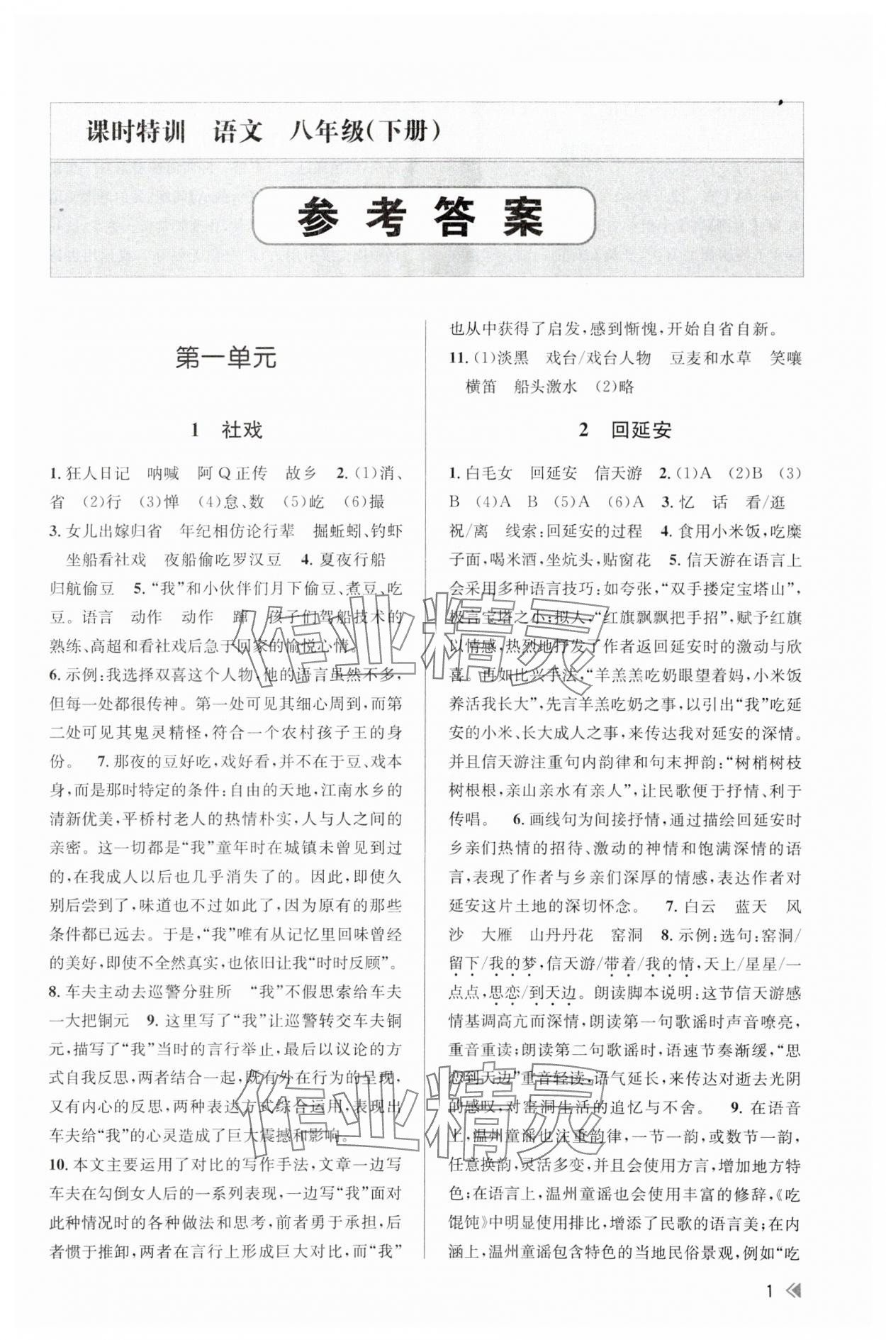 2024年浙江新課程三維目標(biāo)測評課時特訓(xùn)八年級語文下冊人教版 第1頁