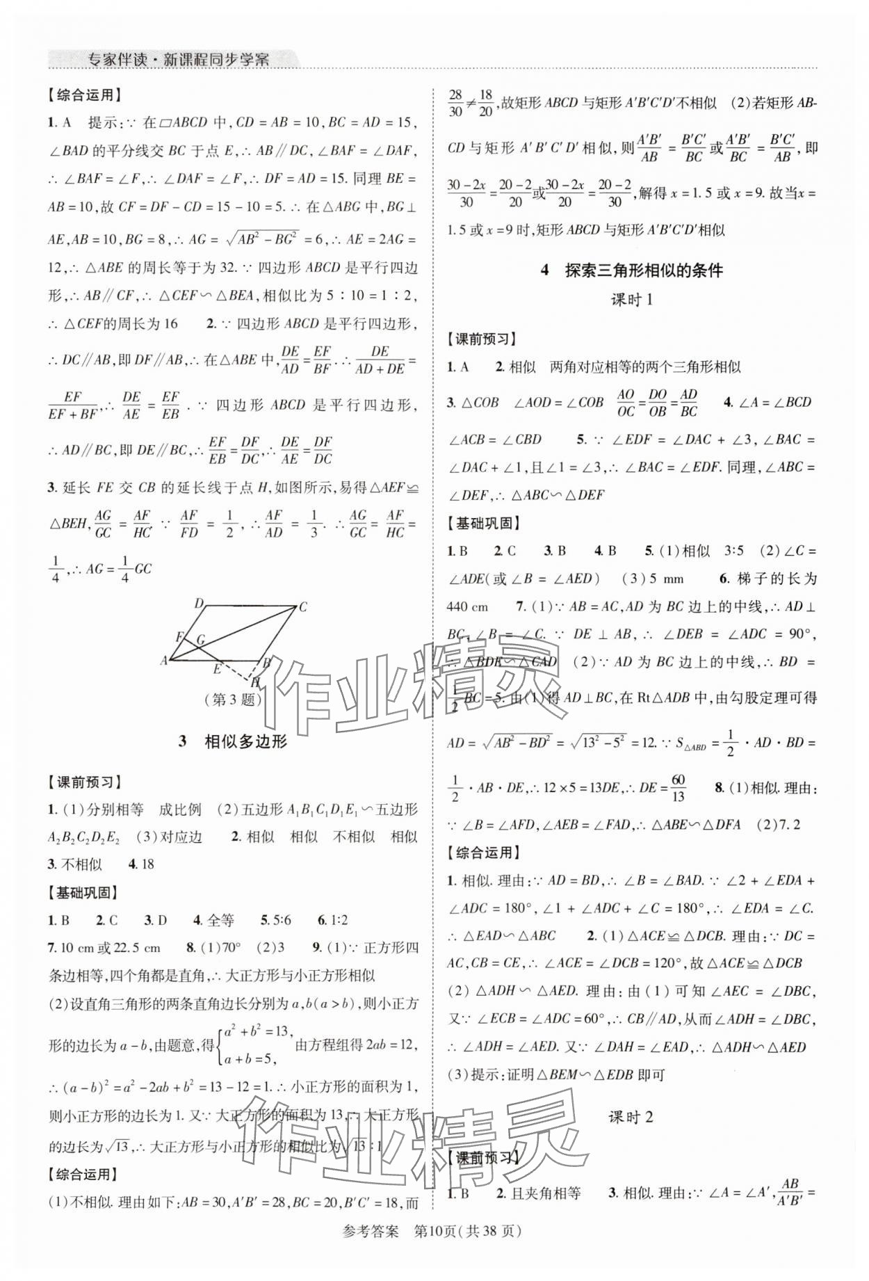 2023年新課程同步學(xué)案九年級數(shù)學(xué)全一冊北師大版 參考答案第10頁