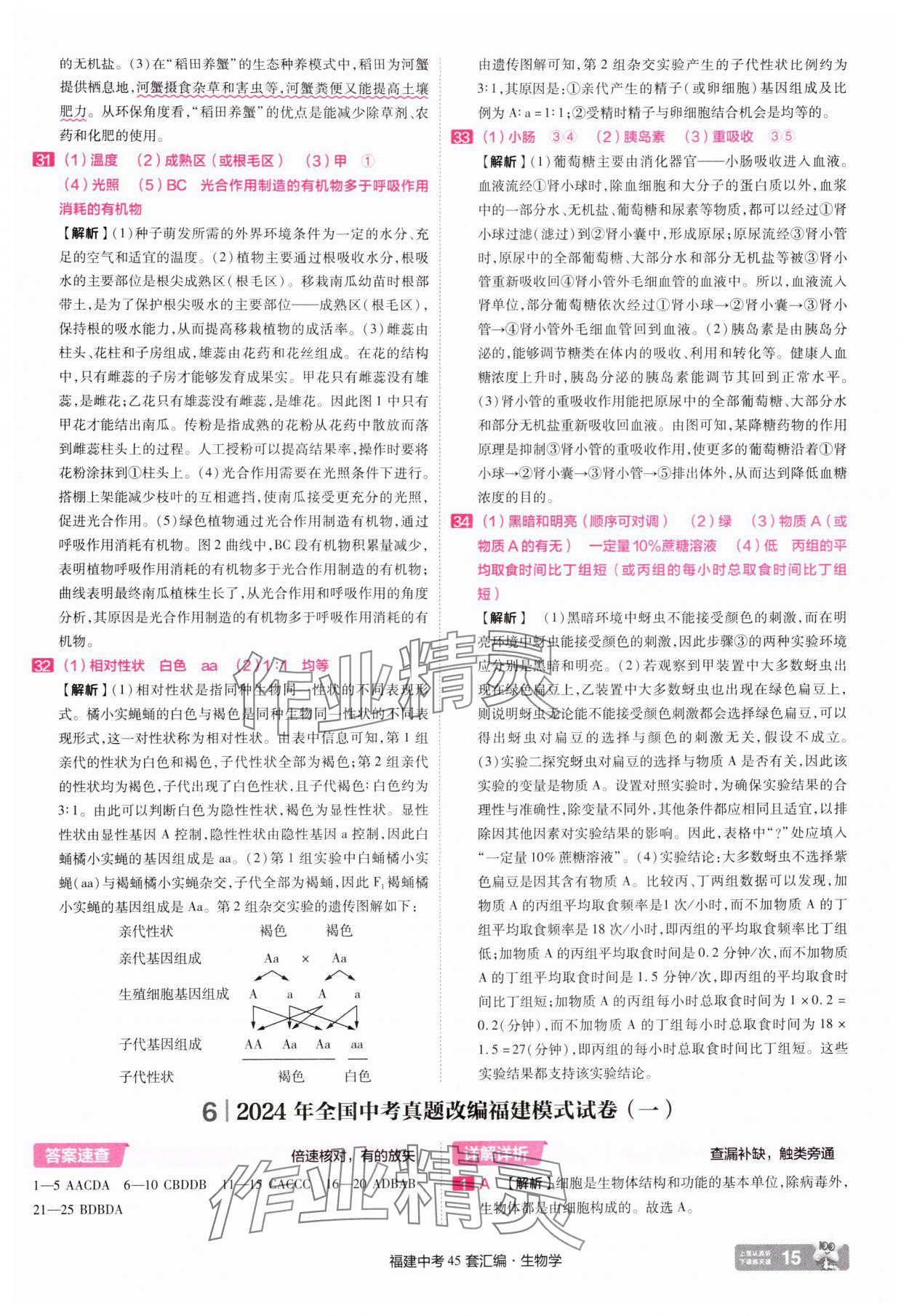 2025年金考卷福建中考45套匯編八年級生物 參考答案第15頁