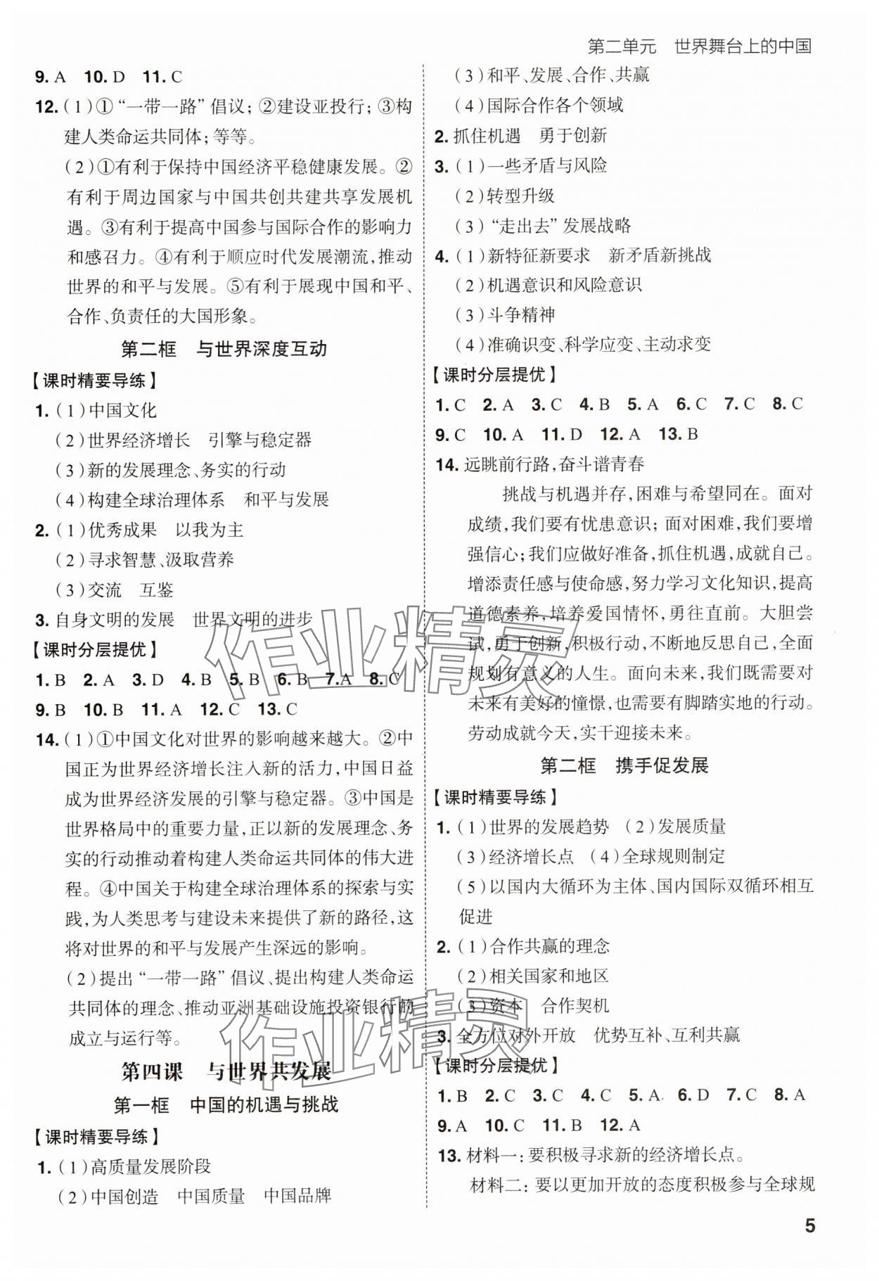 2025年考出好成績九年級道德與法治下冊人教版 參考答案第4頁
