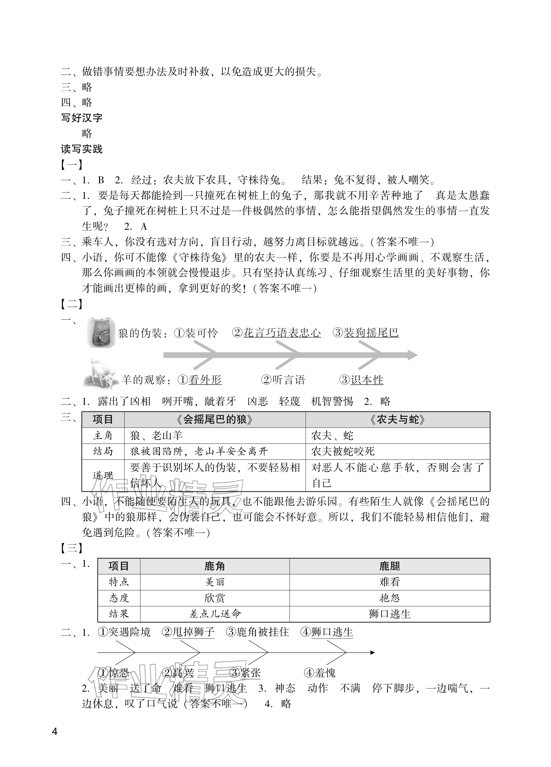 2026年阳光学业评价三年级语文下册人教版&nbsp;参考答案第4页