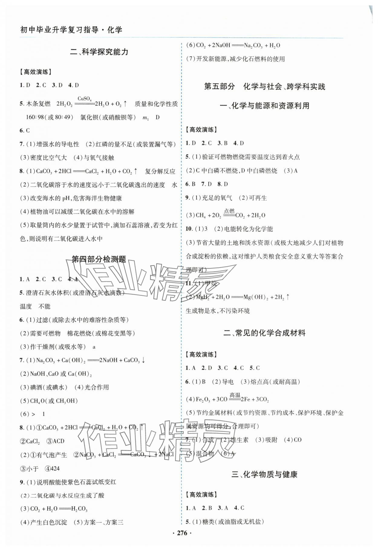2024年初中畢業(yè)升學(xué)復(fù)習(xí)指導(dǎo)化學(xué) 參考答案第5頁
