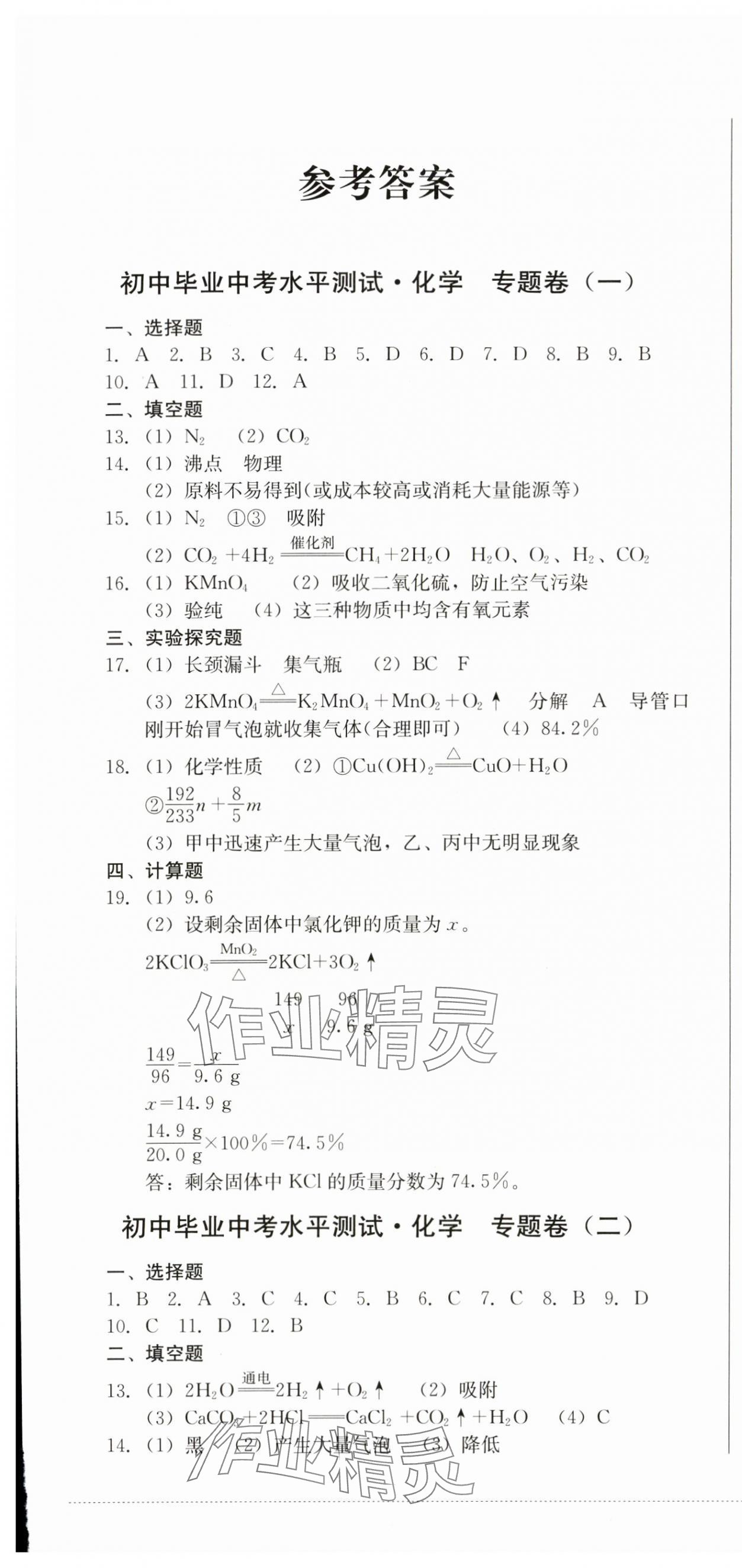 2024年初中毕业中考水平测试化学 第1页