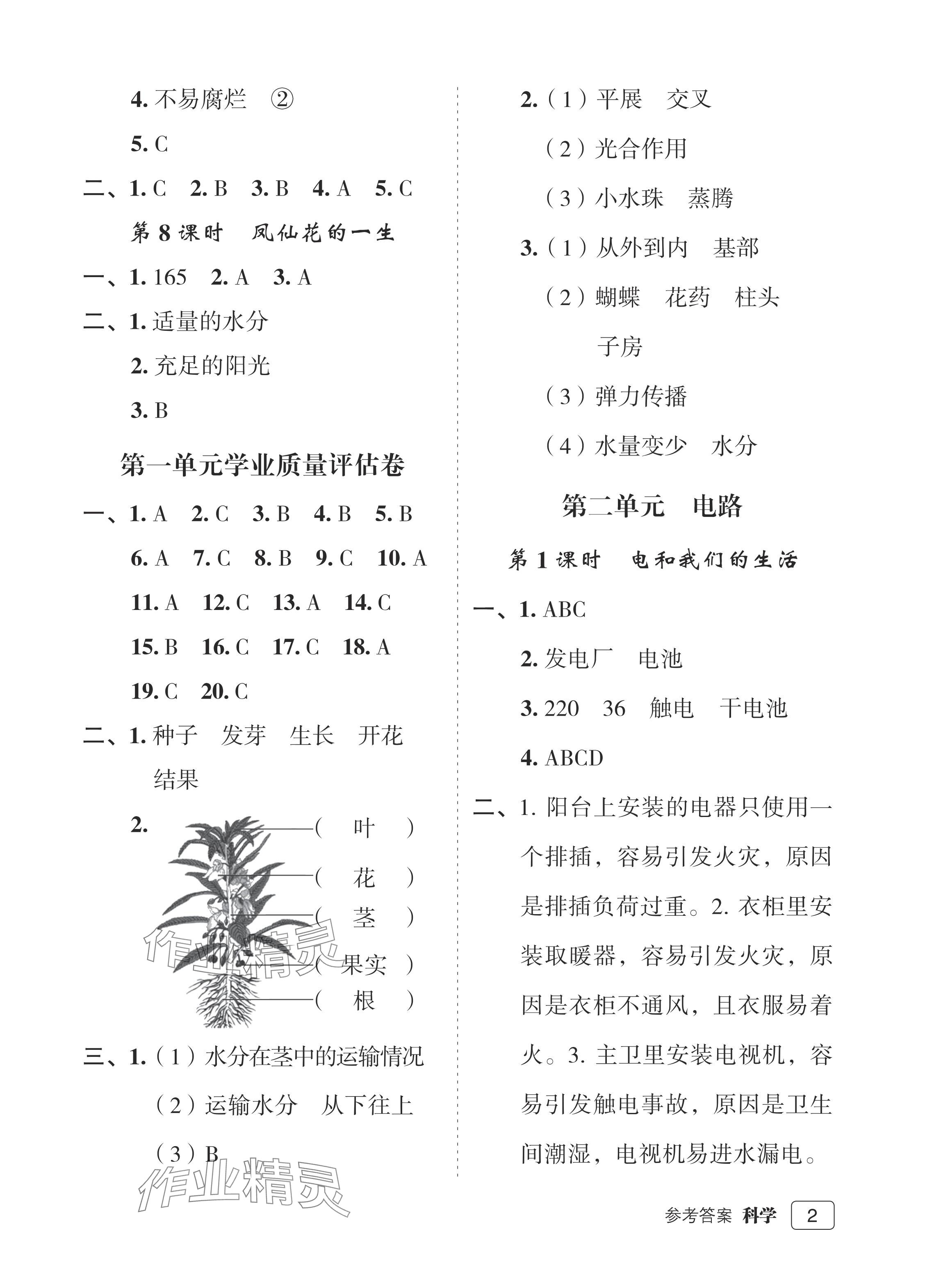 2024年名師面對(duì)面先學(xué)后練四年級(jí)科學(xué)下冊(cè)教科版評(píng)議教輔 參考答案第2頁