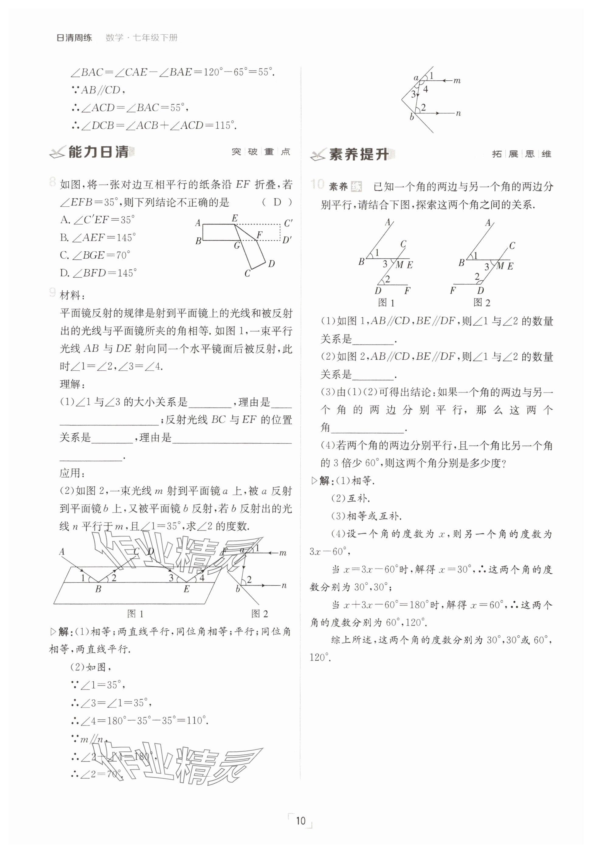 2025年日清周練七年級(jí)數(shù)學(xué)下冊(cè)人教版 參考答案第10頁